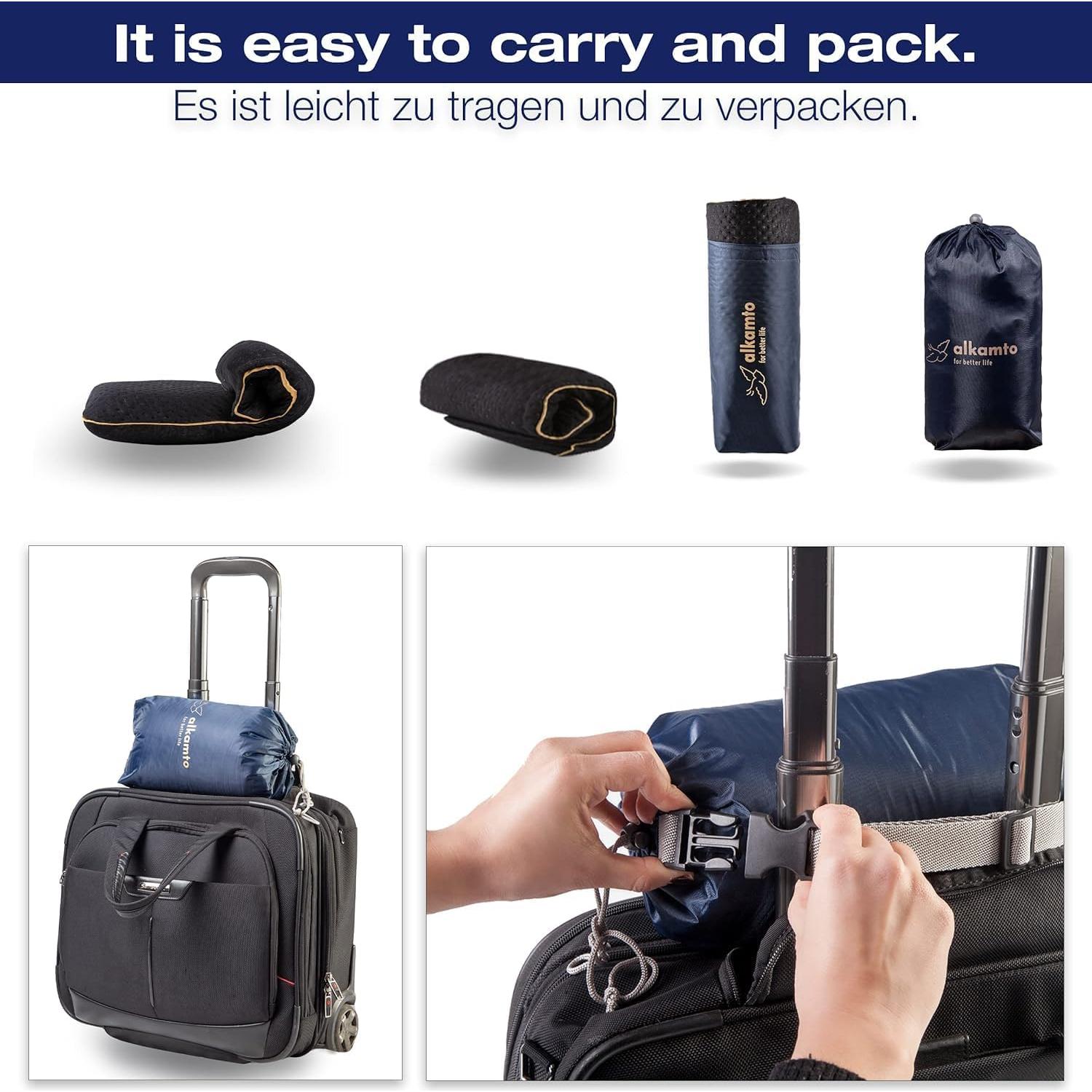 Almohada de viaje Alkamto viscoelástica con funda térmica