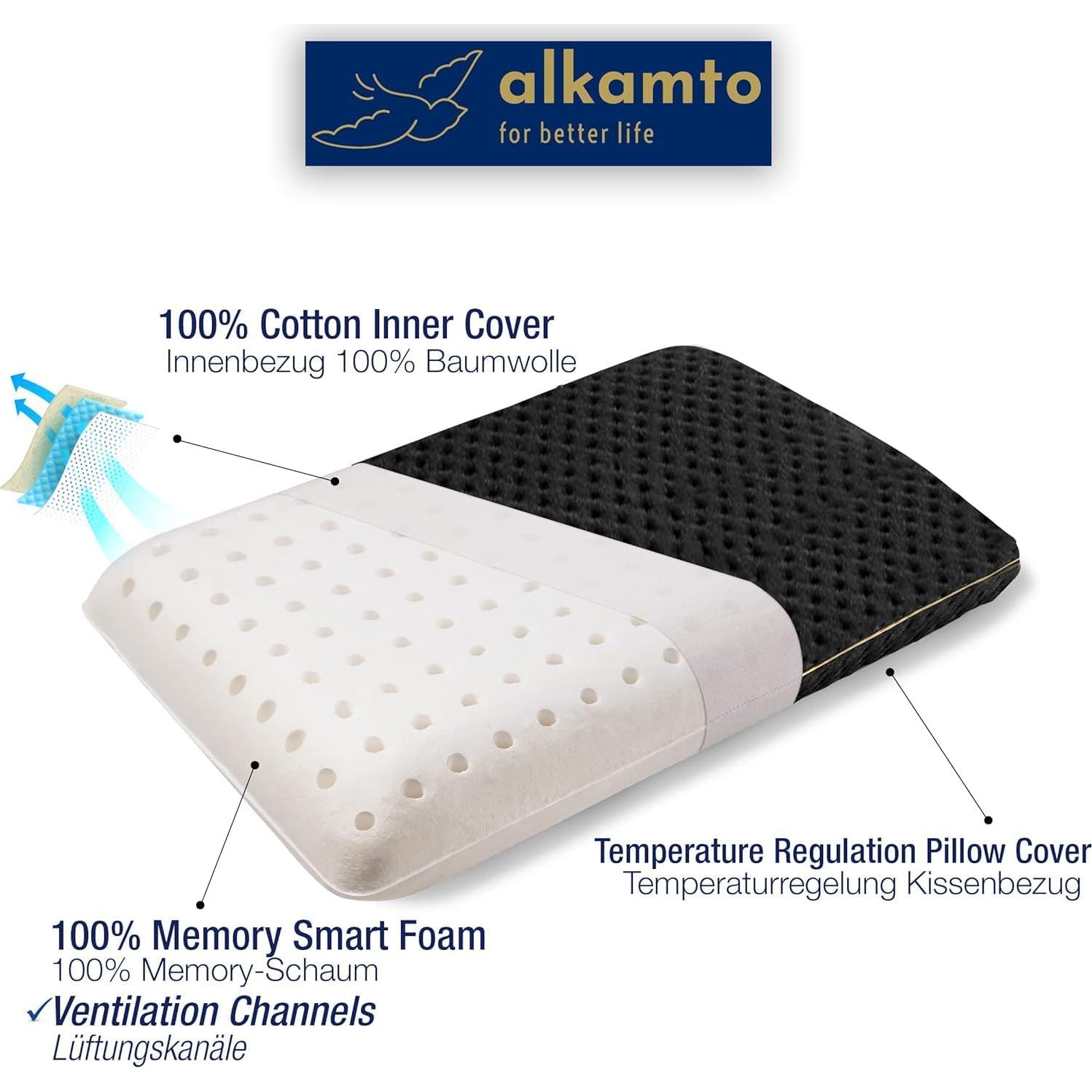 Almohada de viaje Alkamto viscoelástica con funda térmica