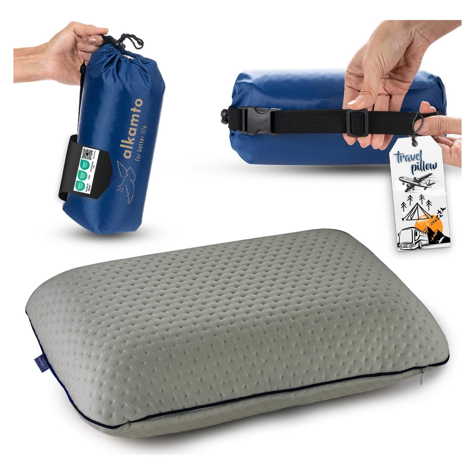 Almohada de Viaje Alkamto Espuma Viscoelástica Gris 40x25 cm