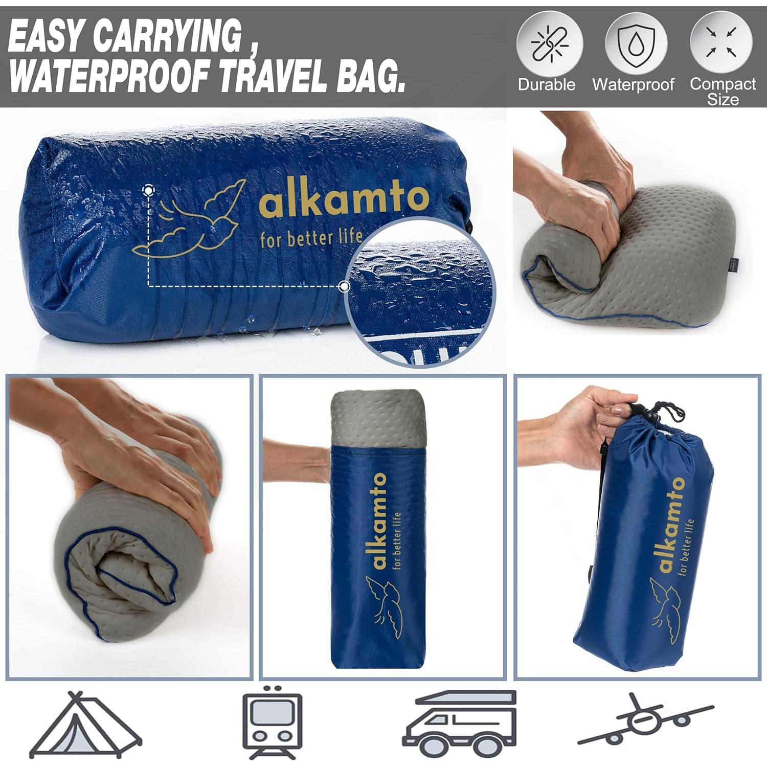 Almohada de Viaje Alkamto Espuma Viscoelástica Gris 40x25 cm