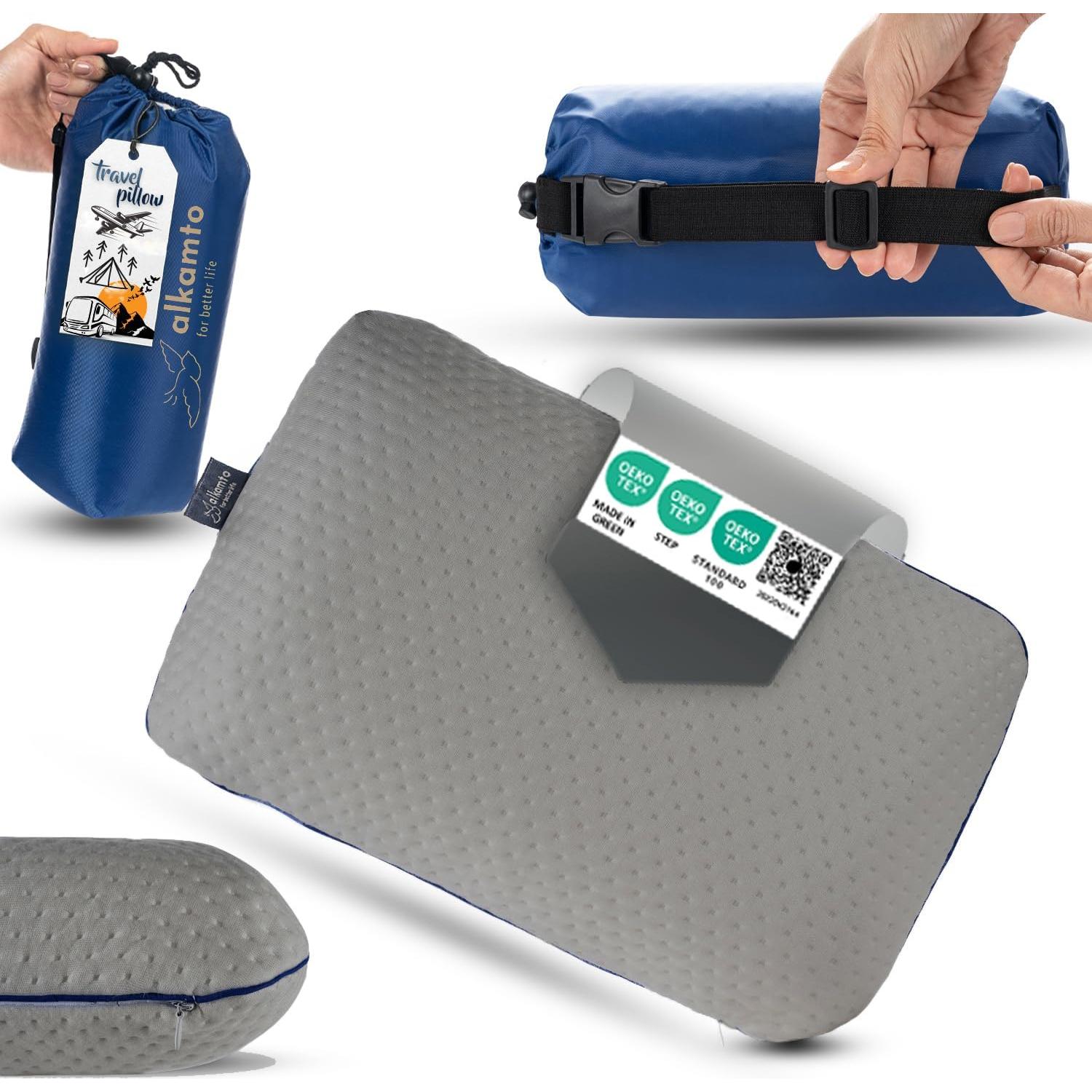 Almohada de Viaje Alkamto Espuma Viscoelástica Gris 40x25 cm