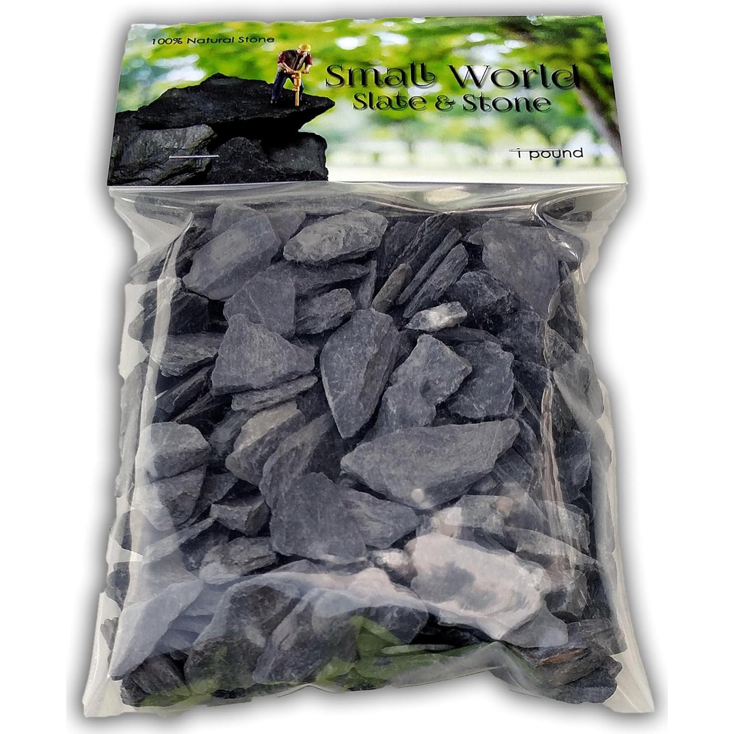 Natural Slate Stone -1/2 to 1 inch. Perfect Size for Miniature or Fairy Gardens, Aquariums, Reptiles, Terrariums, Model Railroads, Dioramas & Wargaming (1lb Grey)