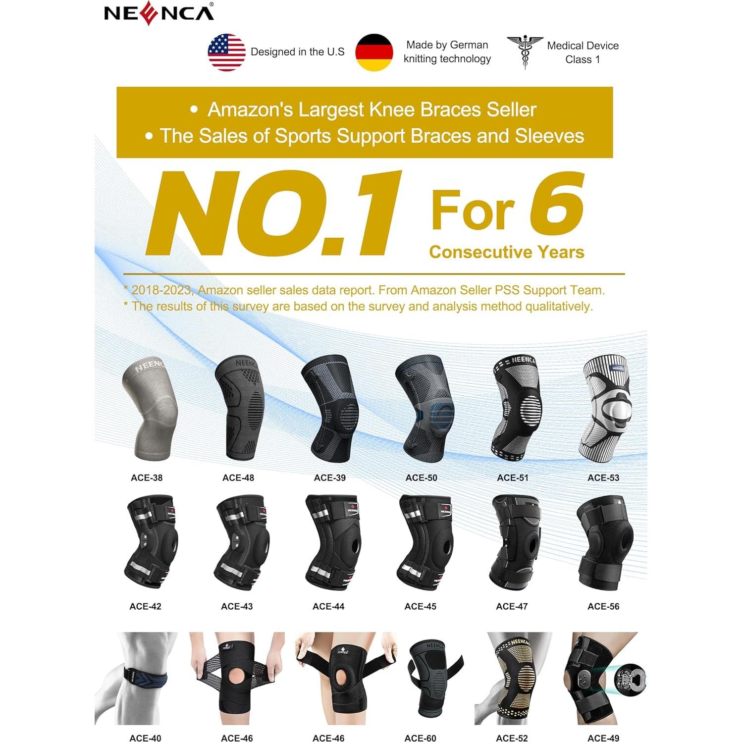 NEENCA Professional Knee Brace for Pain Relief, Medical Knee Support with Patella Pad & Side Stabilizers, Compression Knee Sleeve for Meniscus Tear, ACL, Joint Pain, Runner, Workout - FSA/HSA Eligible
