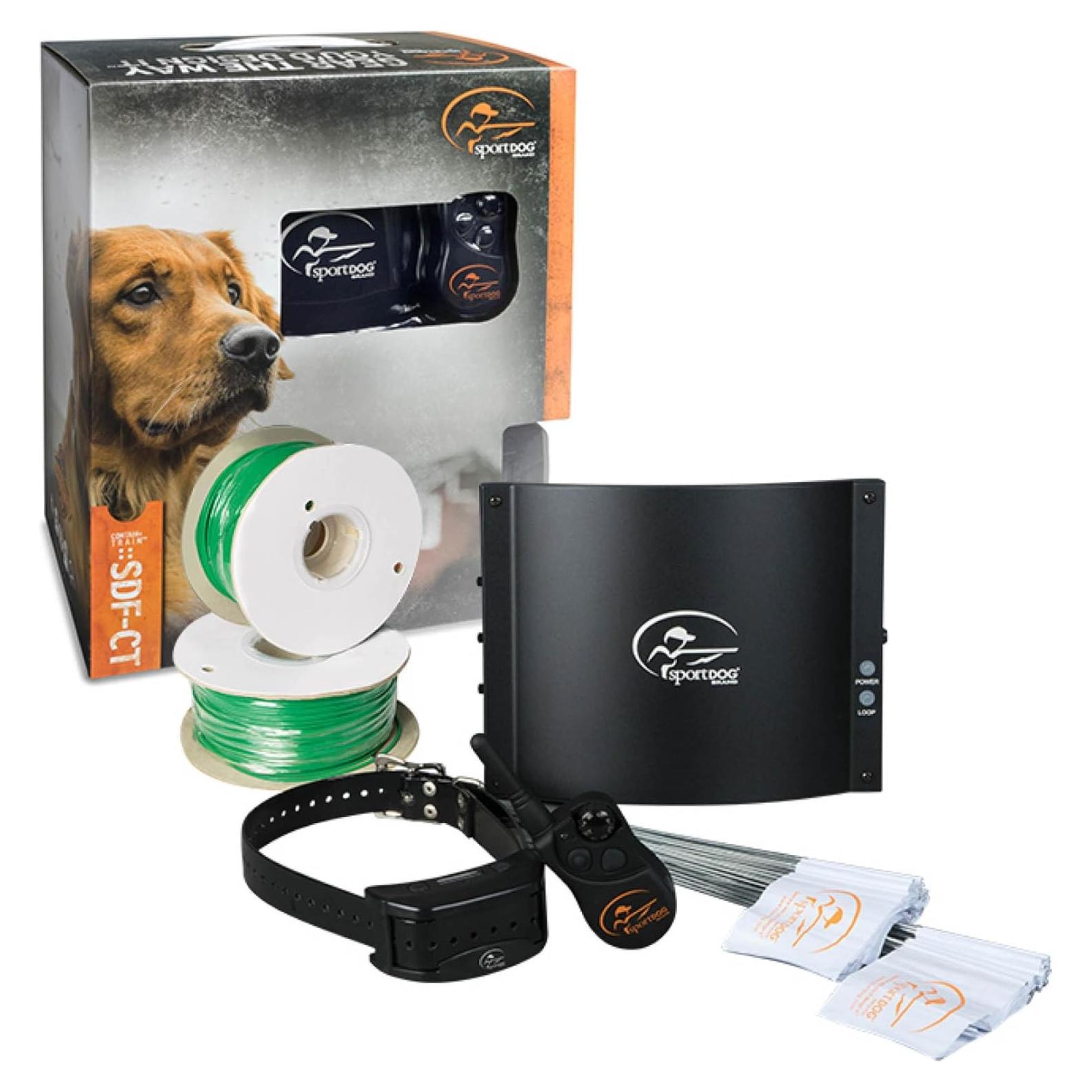SportDOG Brand Contain + Train System - In-Ground Electric Dog Fence & Remote Trainer - Waterproof Collar - Tone, Vibrate, & Shock - from Parent Company Invisible Fence Brand - Up to 100 Acres