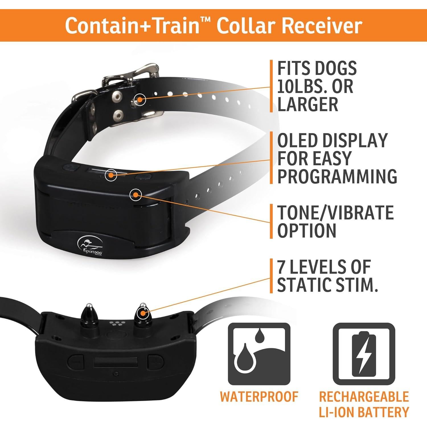 SportDOG Brand Contain + Train System - In-Ground Electric Dog Fence & Remote Trainer - Waterproof Collar - Tone, Vibrate, & Shock - from Parent Company Invisible Fence Brand - Up to 100 Acres