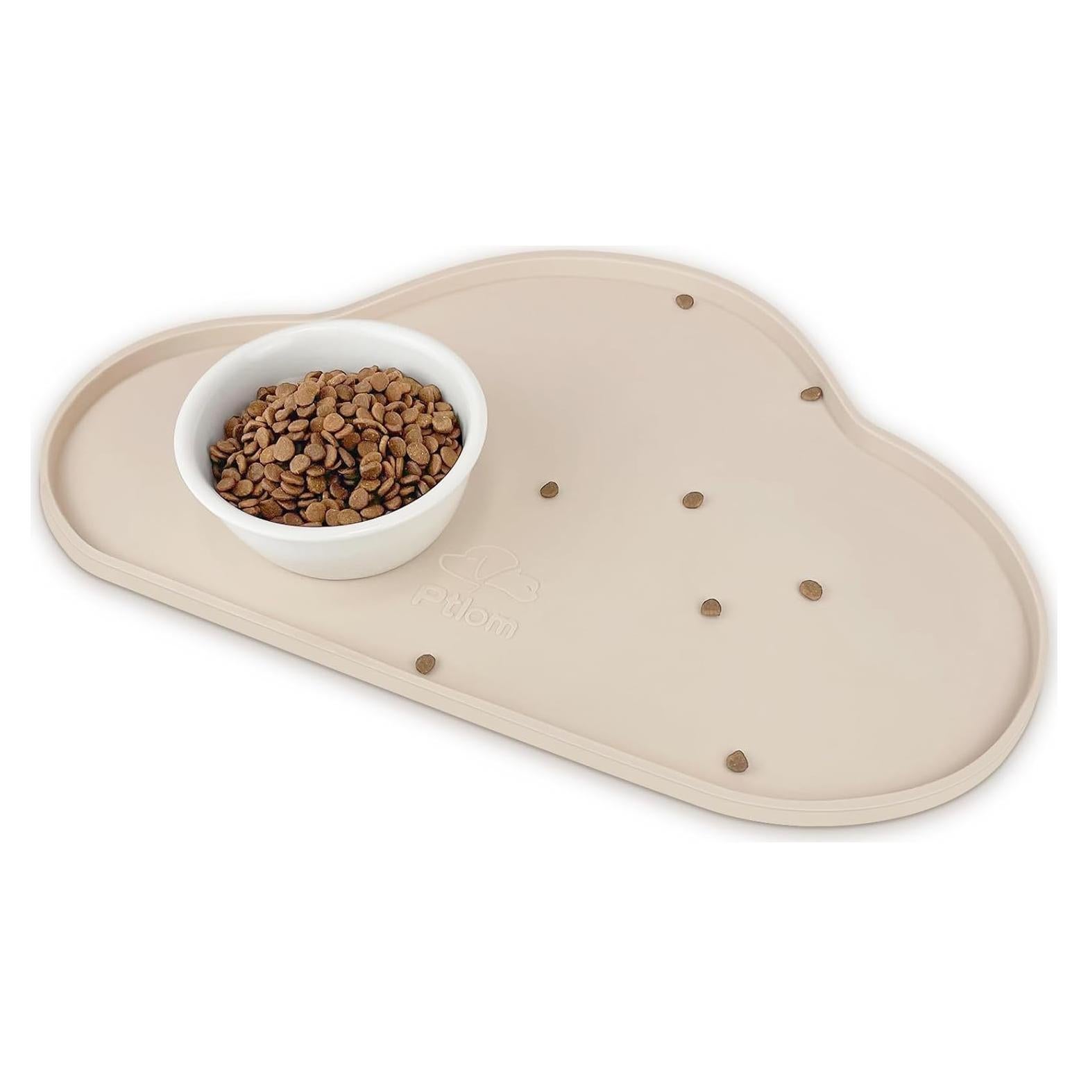 Silicone Pet Placemat for Dogs and Cats, Non-Slip Waterproof Dog Feeding Bowl Mats for Food and Water, Small Medium Large Pet Puppy Tray Mat Prevent Residues from Spilling onto The Floor, Beige