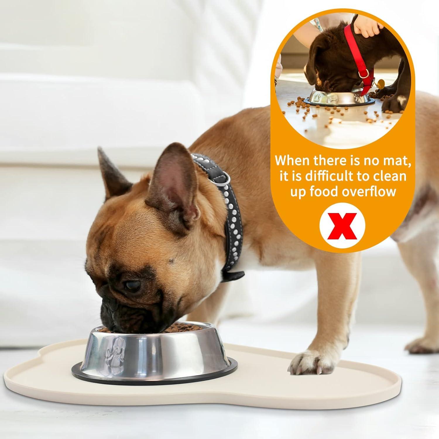 Silicone Pet Placemat for Dogs and Cats, Non-Slip Waterproof Dog Feeding Bowl Mats for Food and Water, Small Medium Large Pet Puppy Tray Mat Prevent Residues from Spilling onto The Floor, Beige
