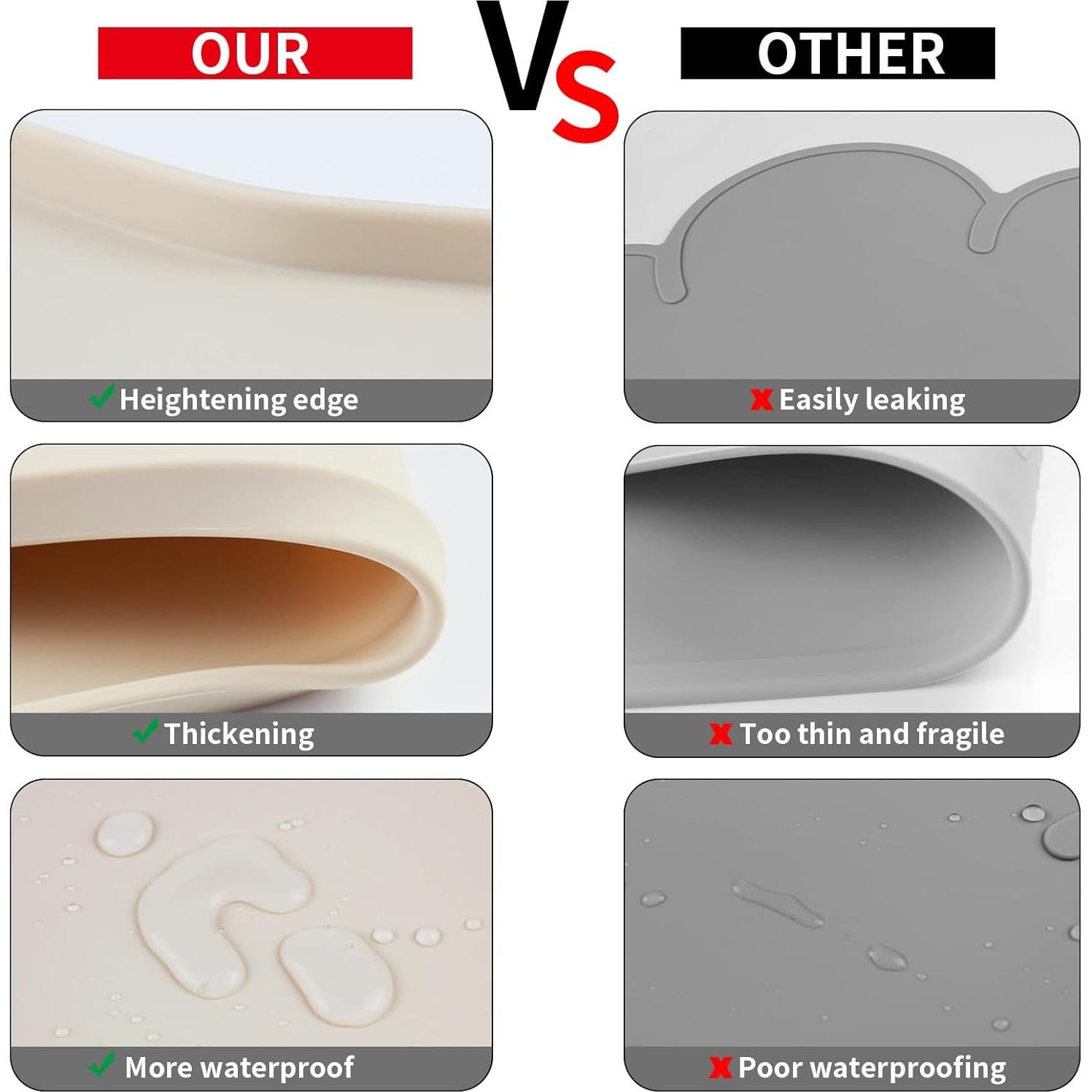 Silicone Pet Placemat for Dogs and Cats, Non-Slip Waterproof Dog Feeding Bowl Mats for Food and Water, Small Medium Large Pet Puppy Tray Mat Prevent Residues from Spilling onto The Floor, Beige