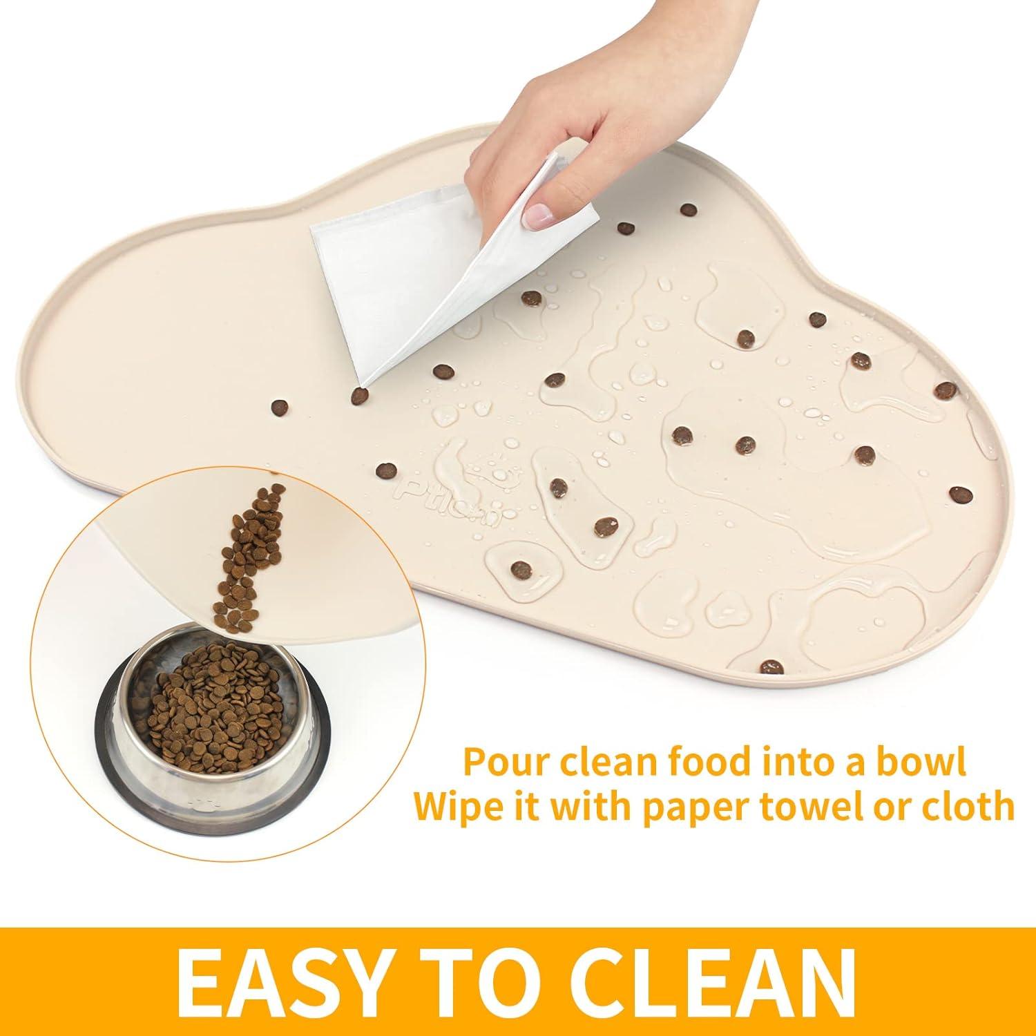 Silicone Pet Placemat for Dogs and Cats, Non-Slip Waterproof Dog Feeding Bowl Mats for Food and Water, Small Medium Large Pet Puppy Tray Mat Prevent Residues from Spilling onto The Floor, Beige