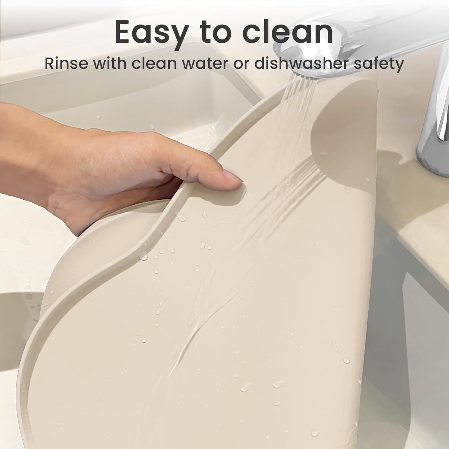 Silicone Pet Placemat for Dogs and Cats, Non-Slip Waterproof Dog Feeding Bowl Mats for Food and Water, Small Medium Large Pet Puppy Tray Mat Prevent Residues from Spilling onto The Floor, Beige