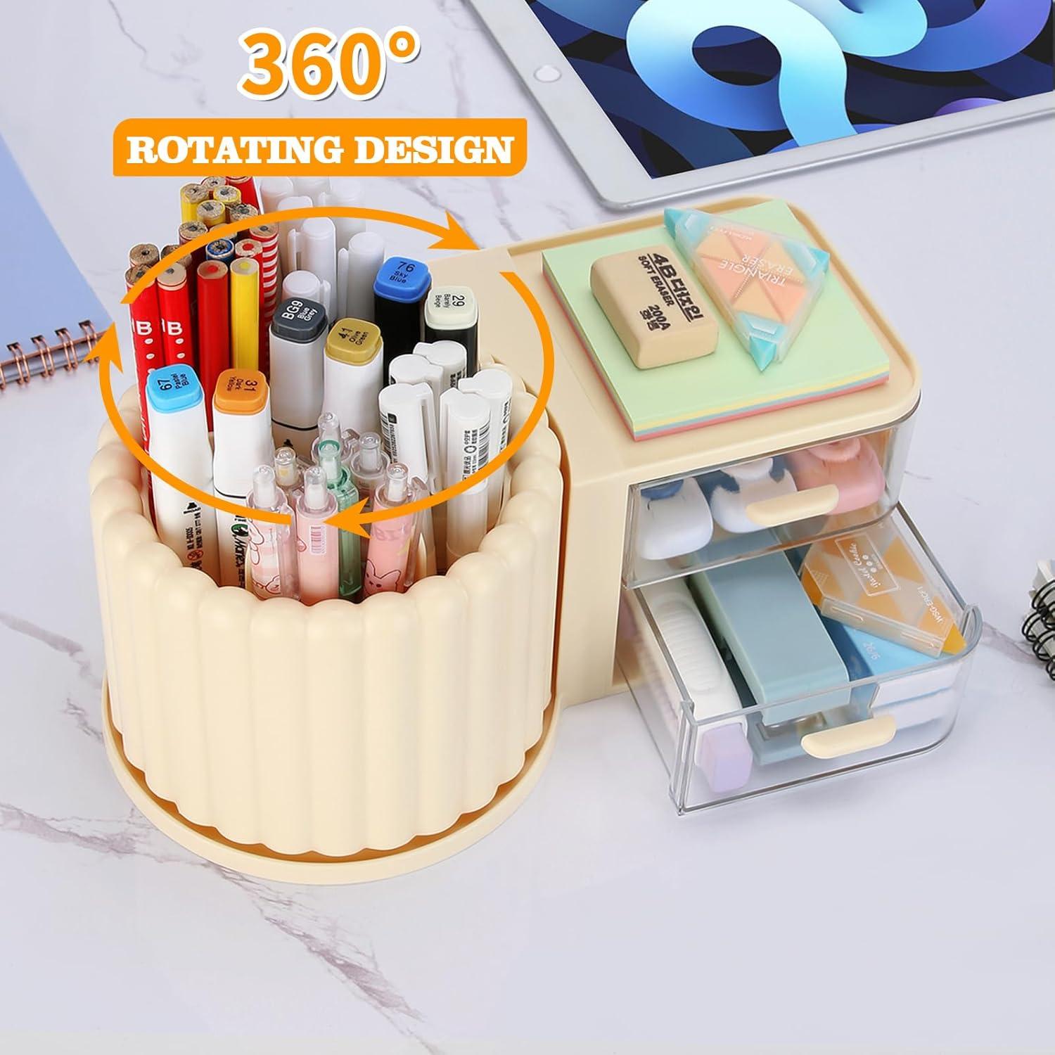 Organizador de Escritorio LETURE Rotativo con 2 Cajones Crema