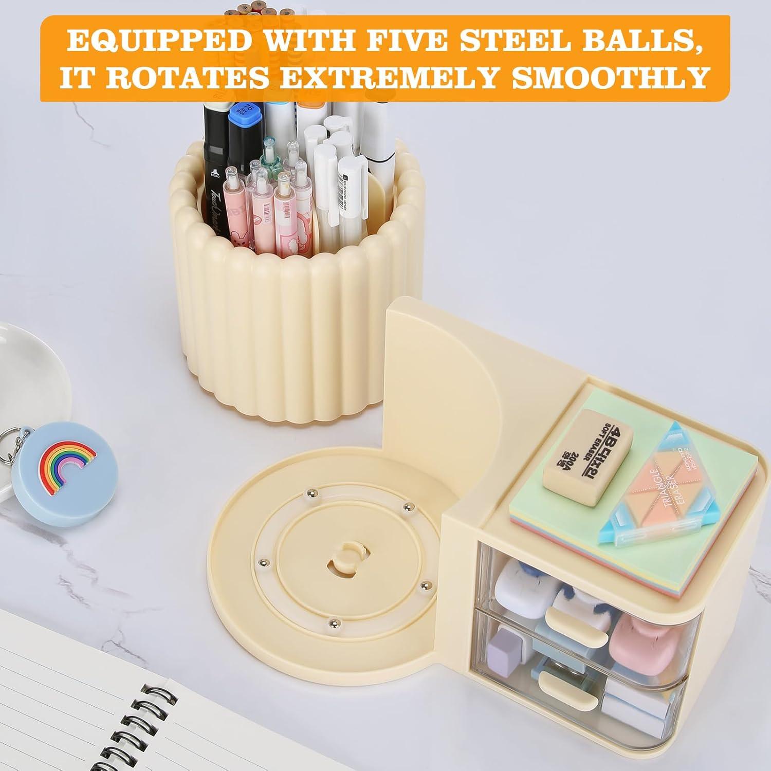 Organizador de Escritorio LETURE Rotativo con 2 Cajones Crema