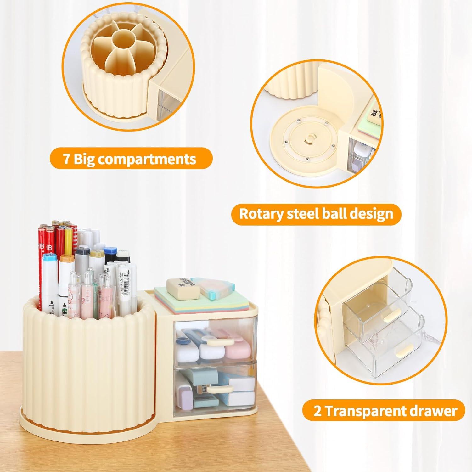 Organizador de Escritorio LETURE Rotativo con 2 Cajones Crema