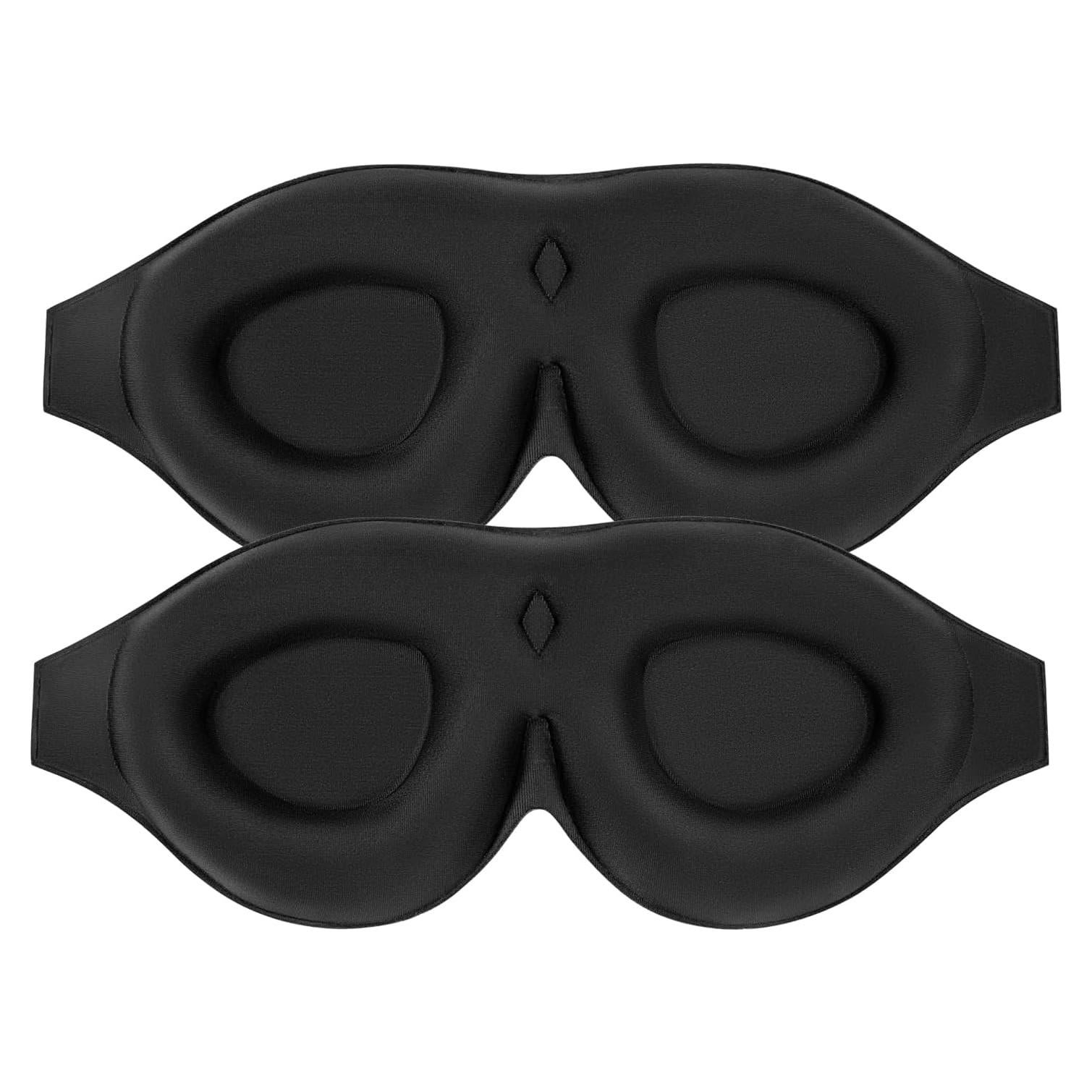 ALASKA BEAR 2 Pack 100% Blackout Sleep Masks Most Comfortable Contoured Eye Cups and Nose Covering for Women Men, 3D Pillow Eye Masks 0 Pressure on Eyelids & Eyelashes(Black)