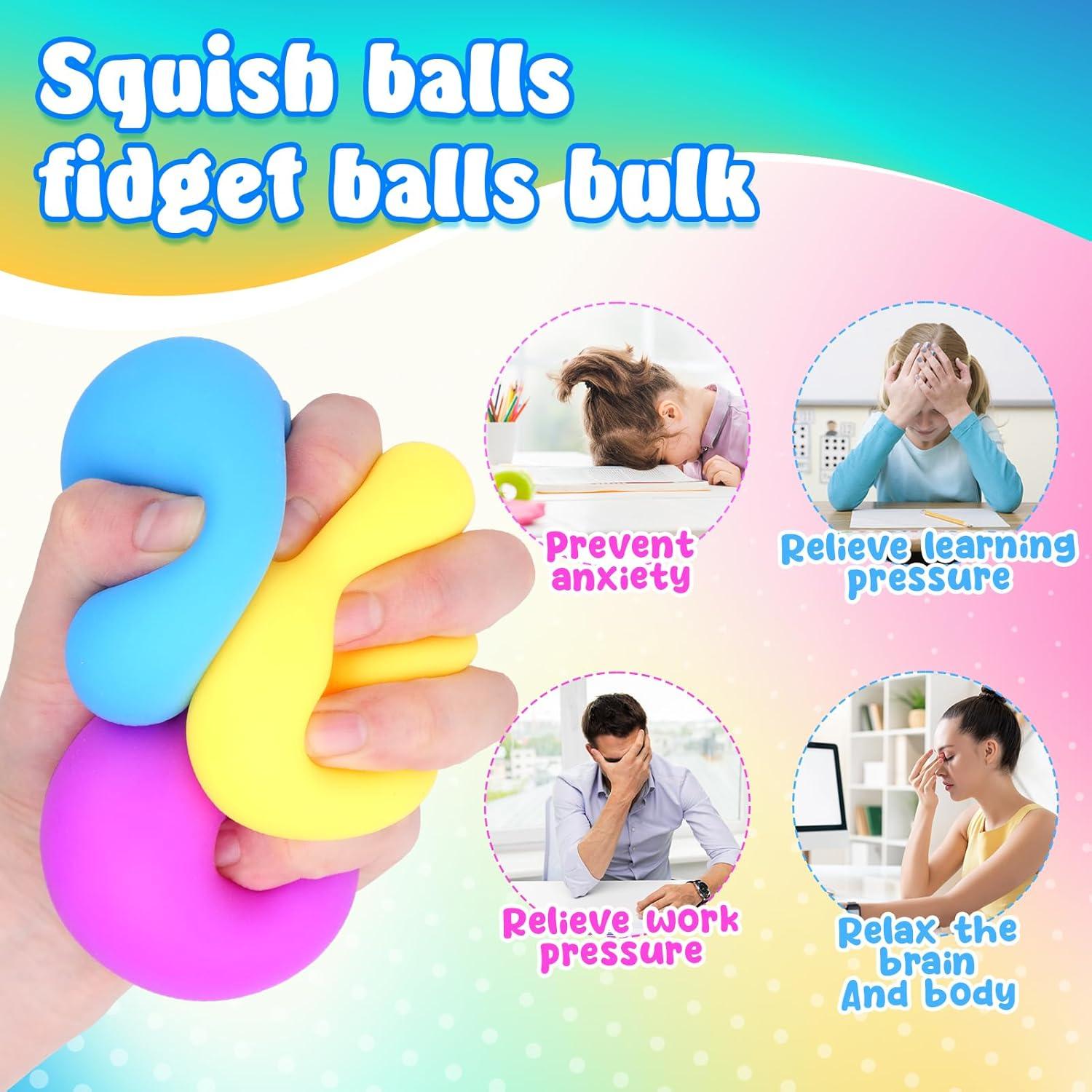 Squishy Stress Balls for Kids Adults: 18 Pack Stretchy Fidget Ball for Anxiety Stress Relief, Hand Therapy Sensory Squishy Ball, Party Favors Classroom Prizes, Fidgets for Classroom Prize Box Toys