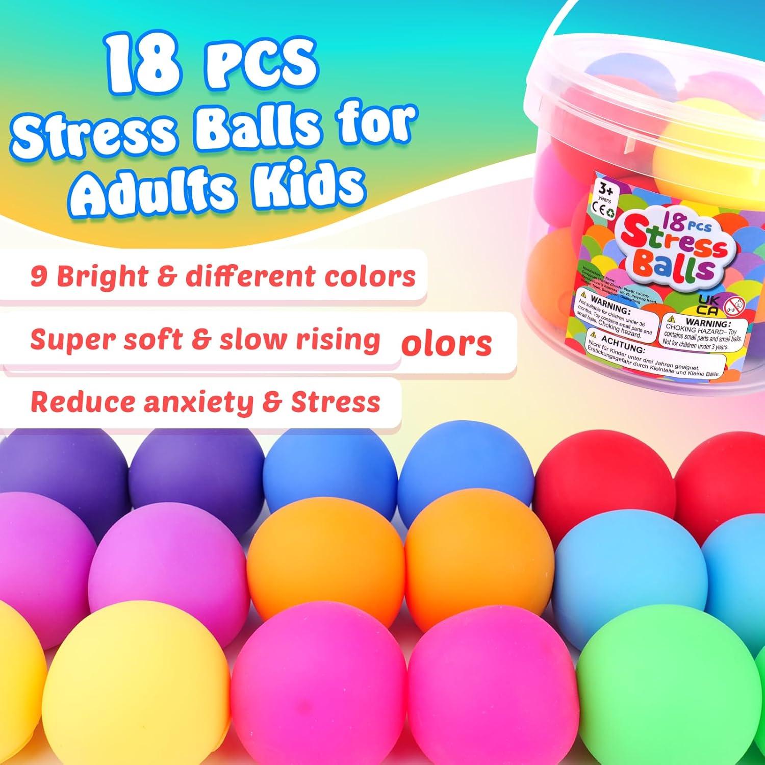 Squishy Stress Balls for Kids Adults: 18 Pack Stretchy Fidget Ball for Anxiety Stress Relief, Hand Therapy Sensory Squishy Ball, Party Favors Classroom Prizes, Fidgets for Classroom Prize Box Toys