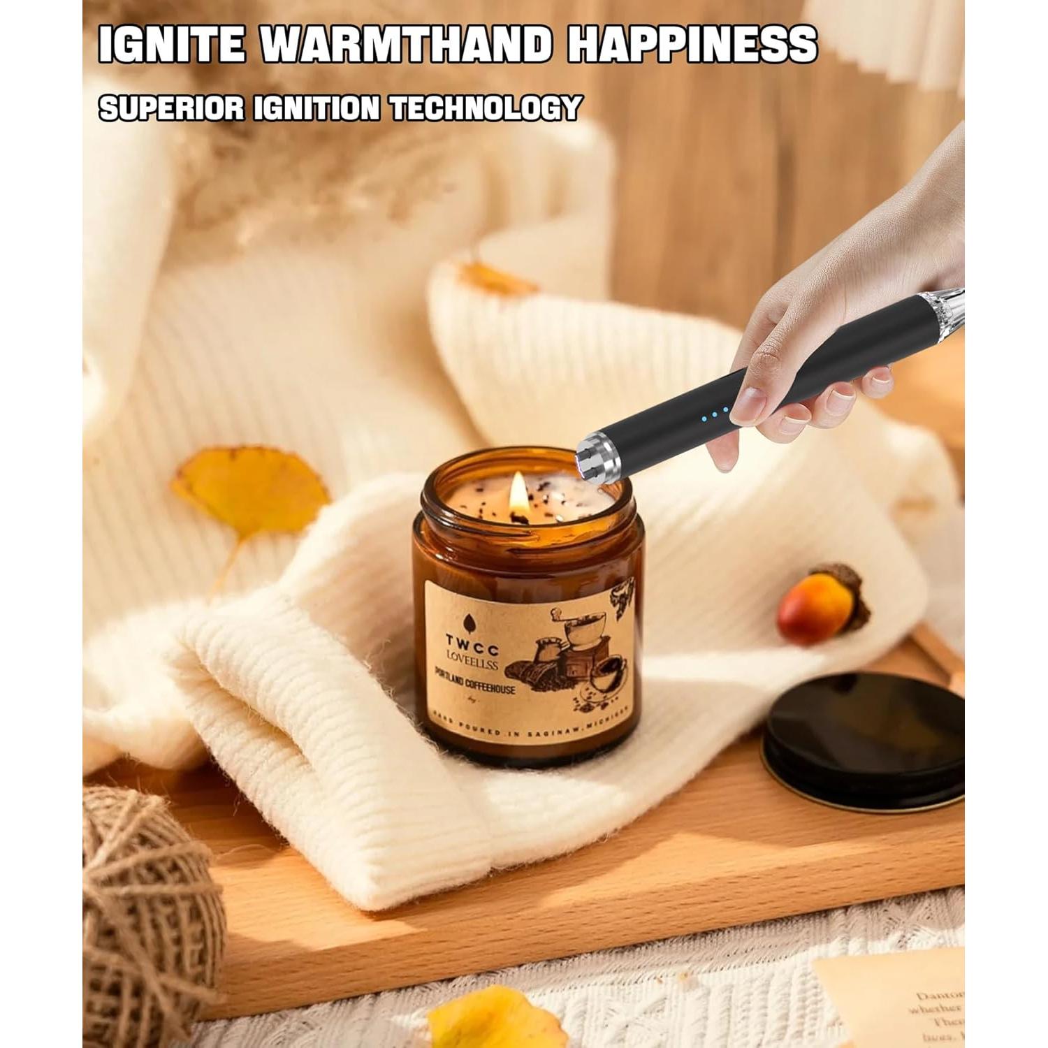 Lighter Electric Candle Lighter with LED, Stocking Stuffers for Adults Women Men Wife Nana, Long Electronic Rechargeable USB Arc Lighters for Candle Camping BBQ, Gift for Women Men Mom Wife