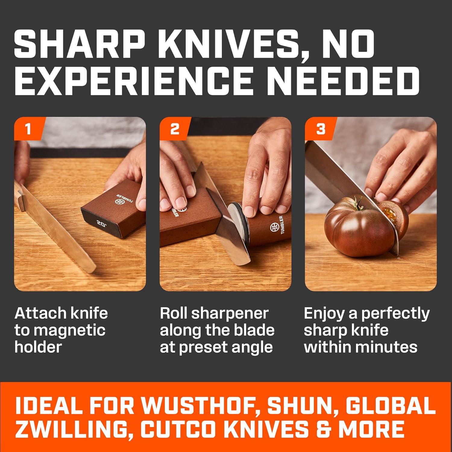 The Original Tumbler Rolling Knife Sharpener™ - Ultimate Fathers Day Gift - Knife Sharpening Made Easy - Knife Sharpener Tool for Kitchen Knives - Knife Sharpener Kit Offers 15 & 20 Degree Sharpening