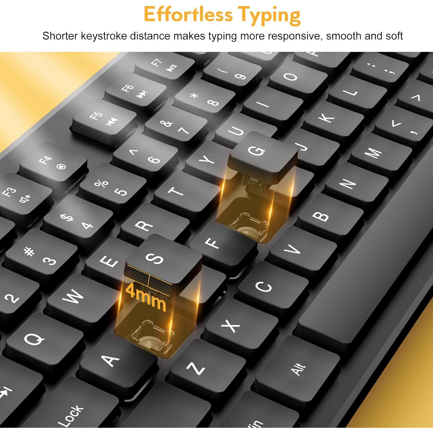 Wireless Keyboard and Mouse, Trueque Silent 2.4GHz Cordless Full-Sized Ergonomic USB Mouse Combo, Sleep Mode, Lag-Free for Computer, Laptop, PC, Mac, Windows (2 Pack-Black)