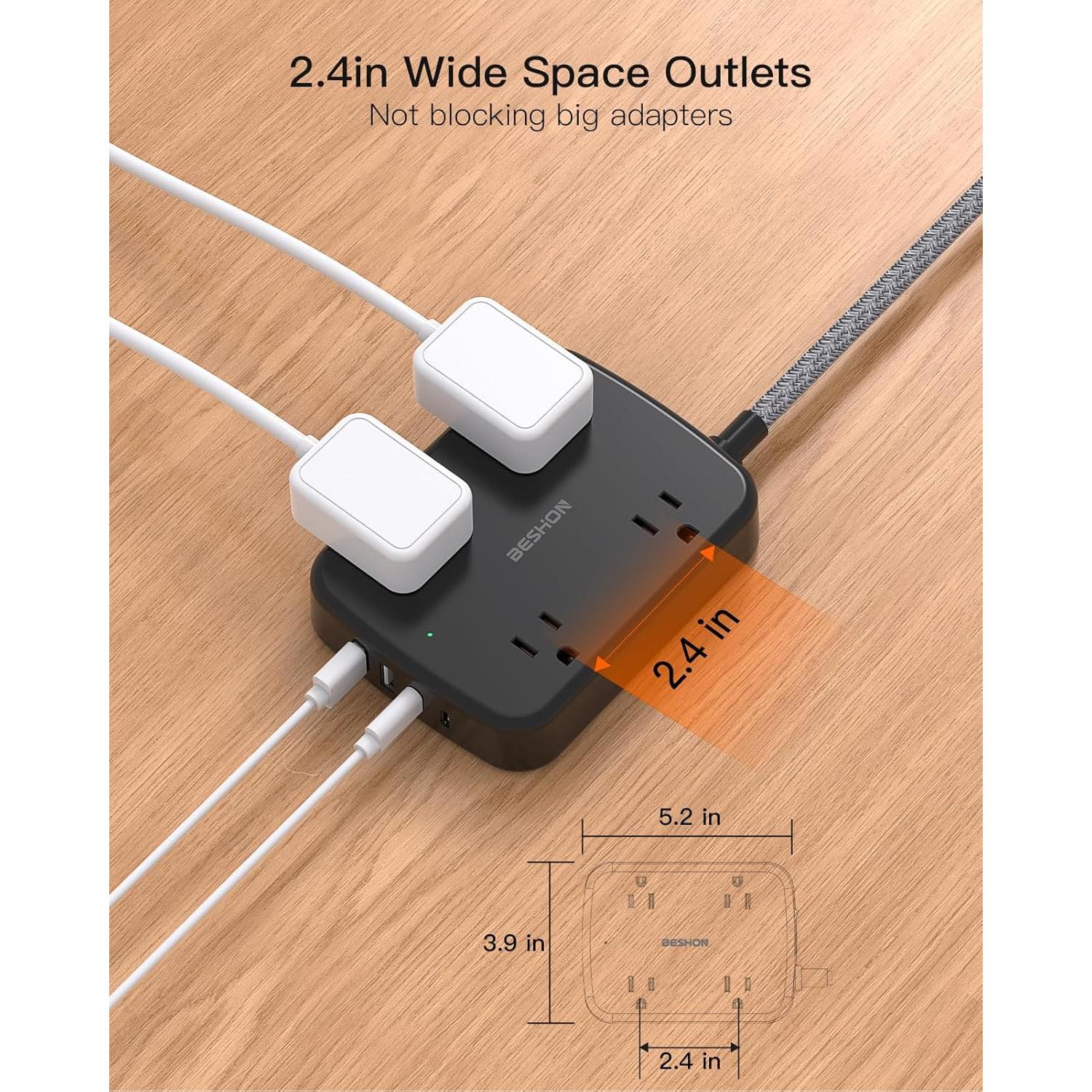 Regleta de Protección BESHON 1.5m con 4 USB y 4 Salidas