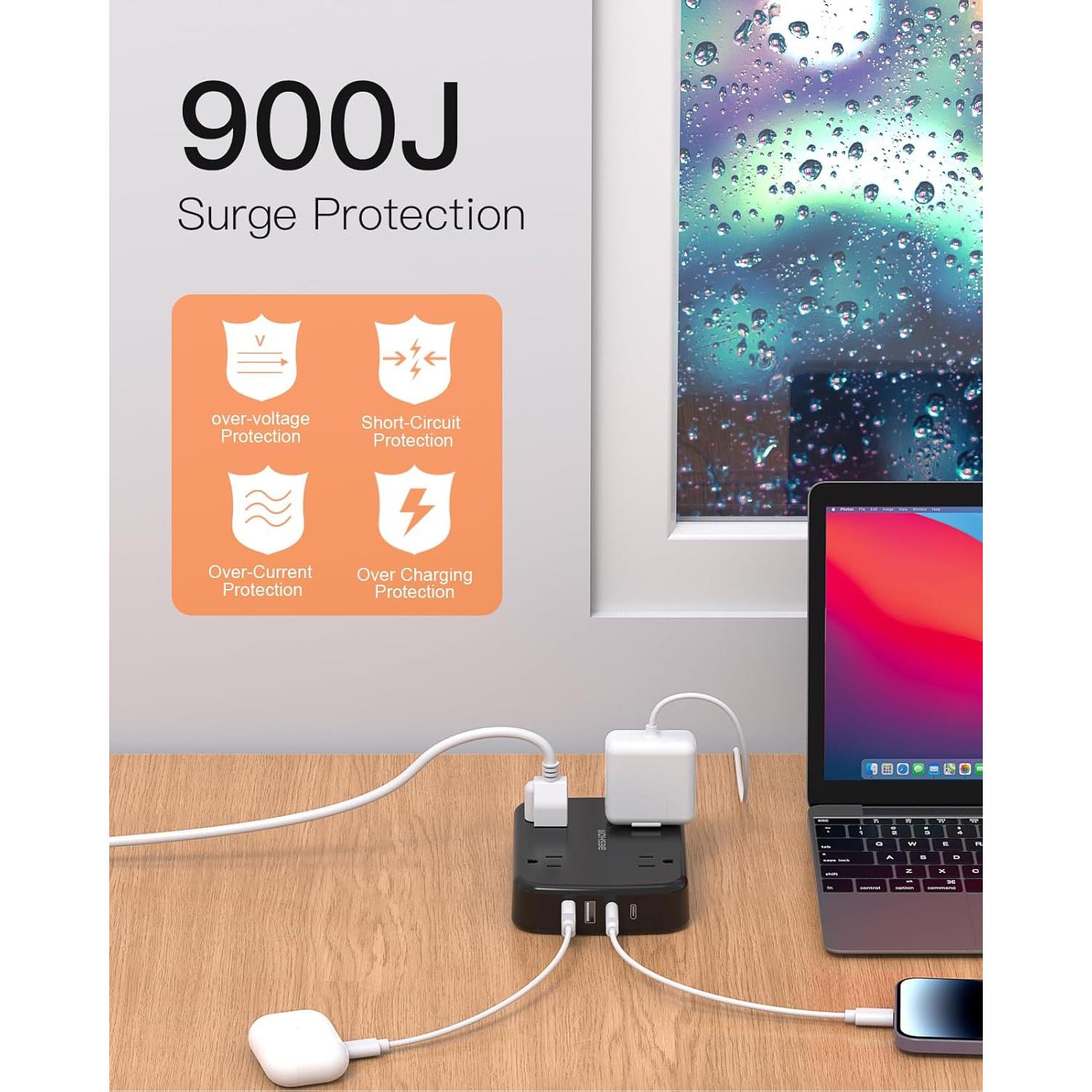 Regleta de Protección BESHON 1.5m con 4 USB y 4 Salidas