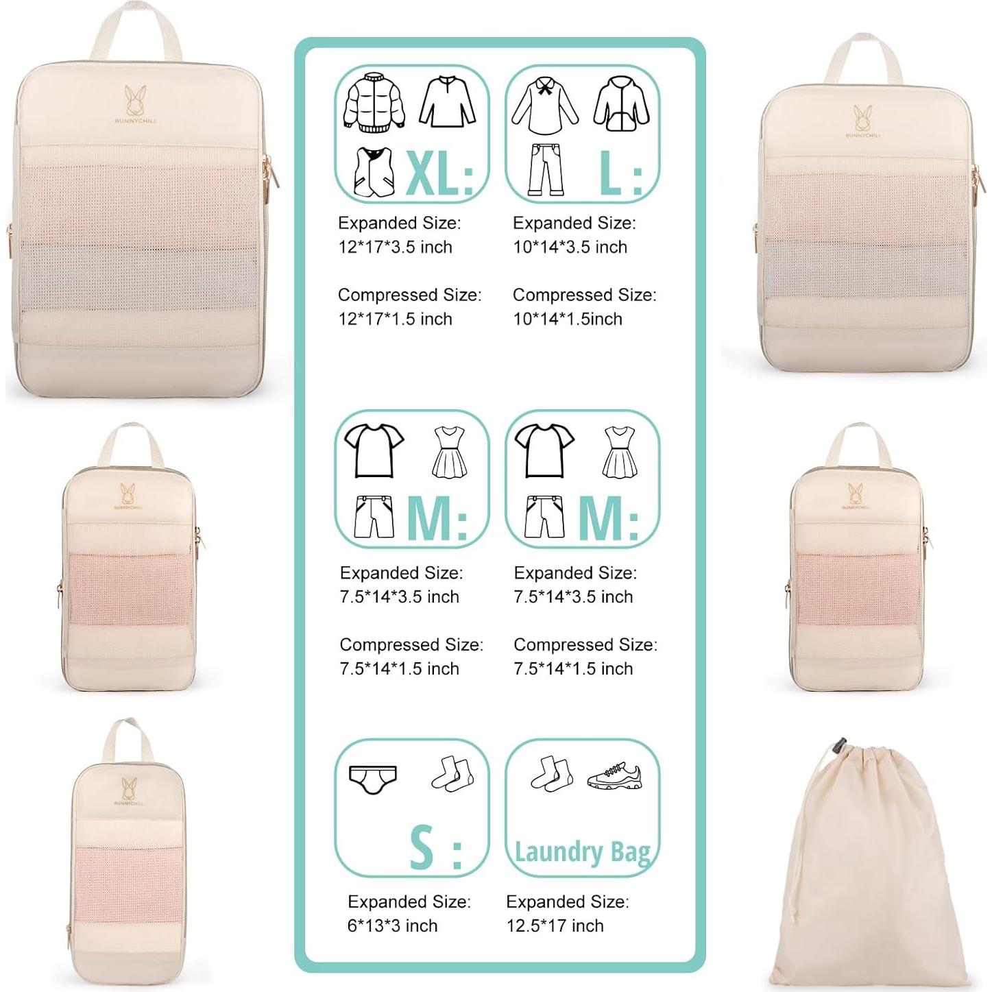 Set de 6 Cubos de Compresión Expandibles Bunnychill Beige