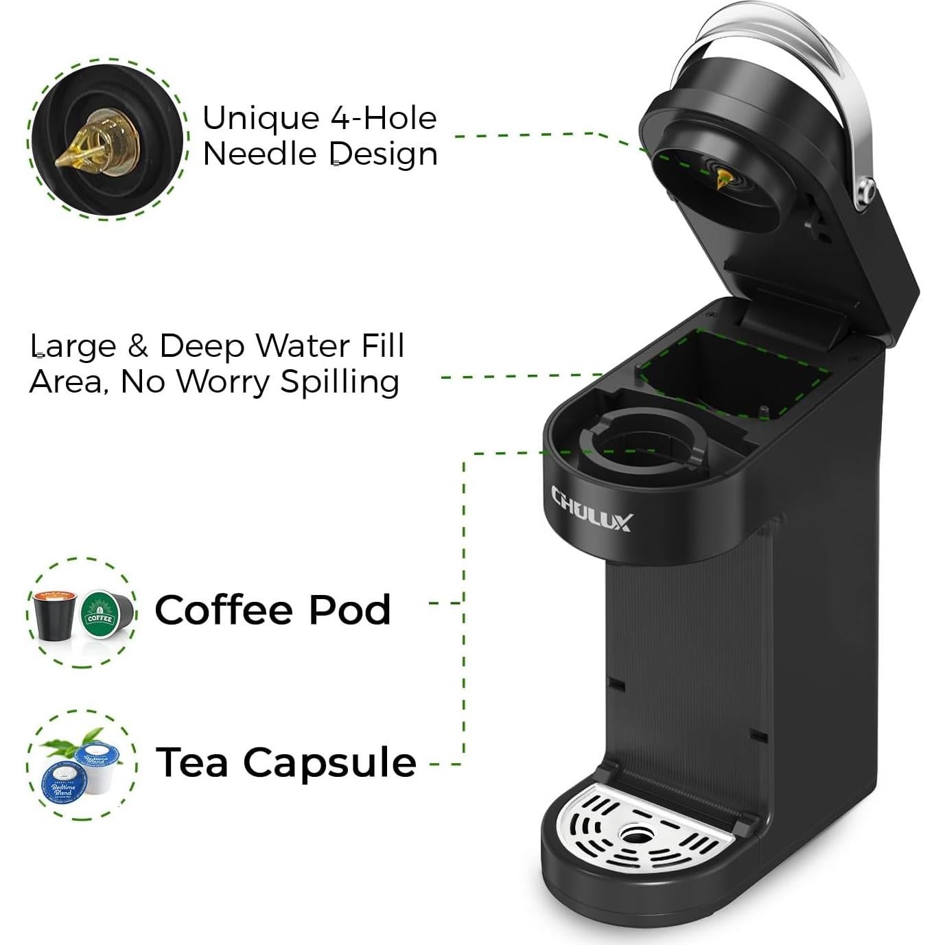 Cafetera Compacta CHULUX para K Pods 1 Taza 6-12 oz