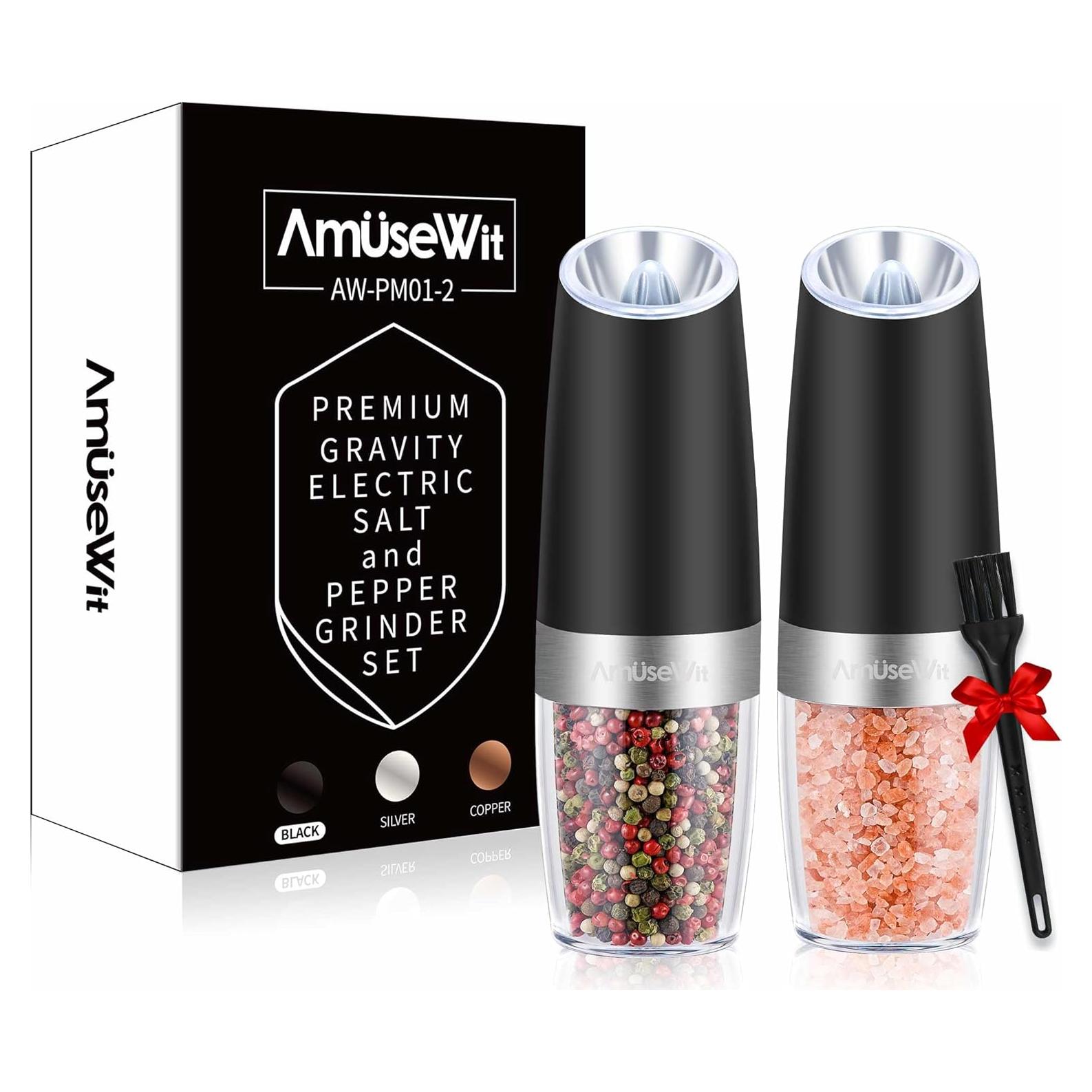 Molinillos Eléctricos de Sal y Pimienta AmuseWit Negro Mate 170g