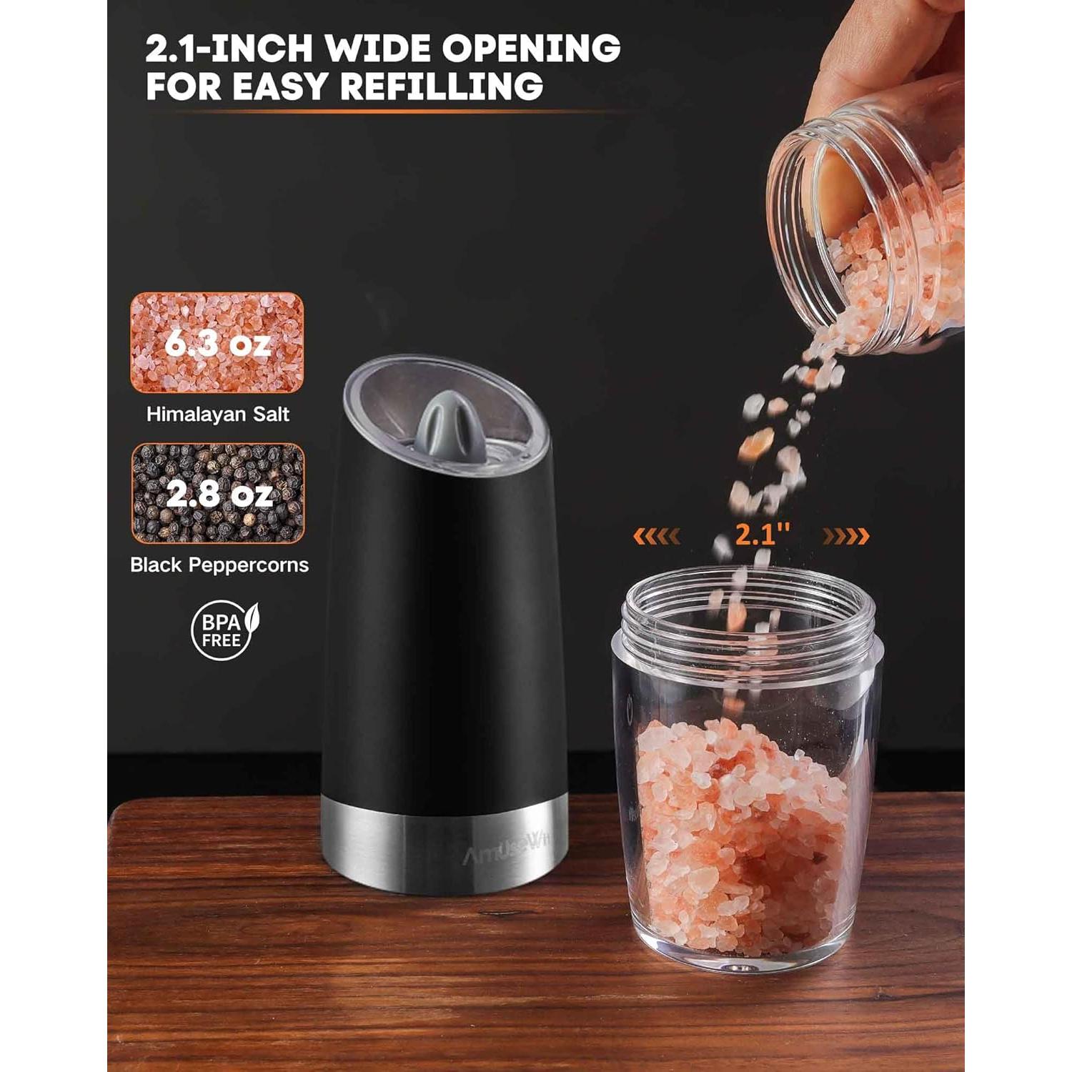 Molinillos Eléctricos de Sal y Pimienta AmuseWit Negro Mate 170g
