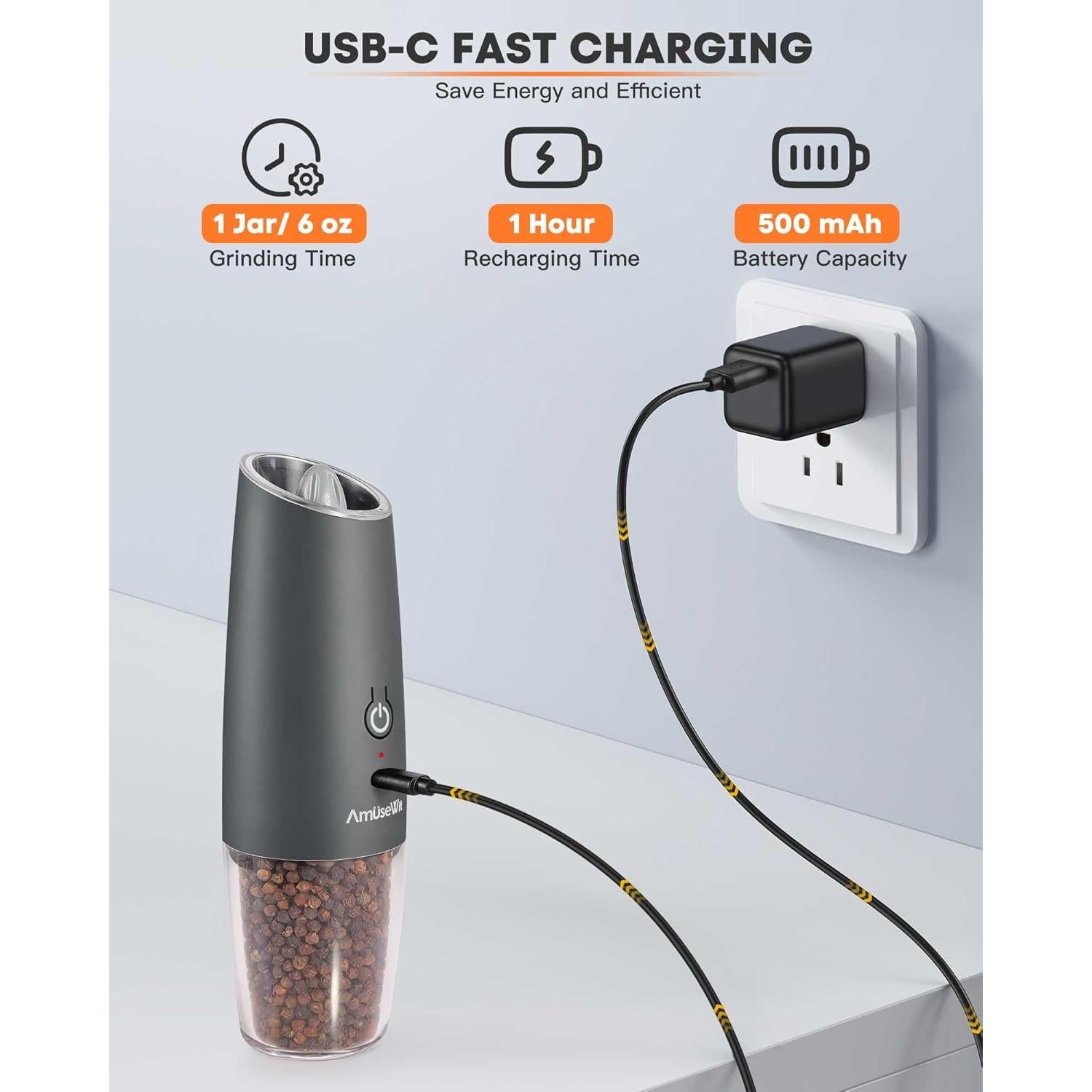 Molinillos Eléctricos de Sal y Pimienta AmuseWit USB Gris