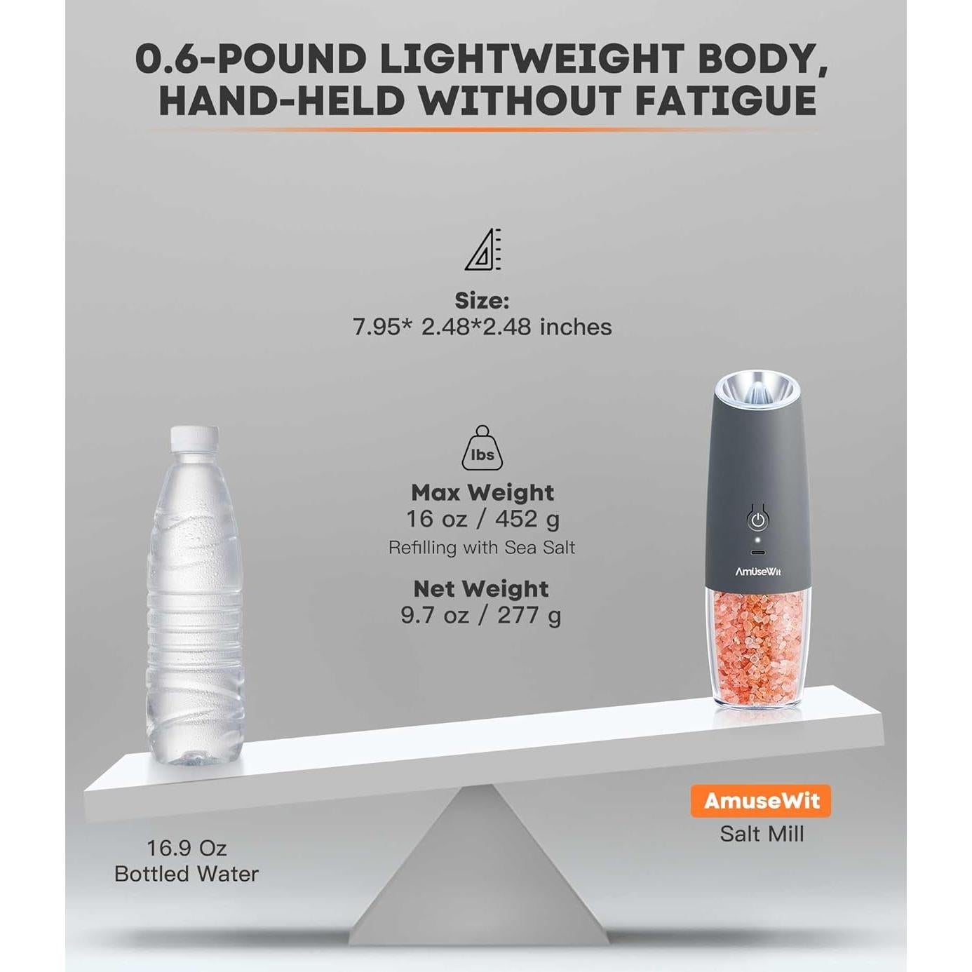 Molinillos Eléctricos de Sal y Pimienta AmuseWit USB Gris