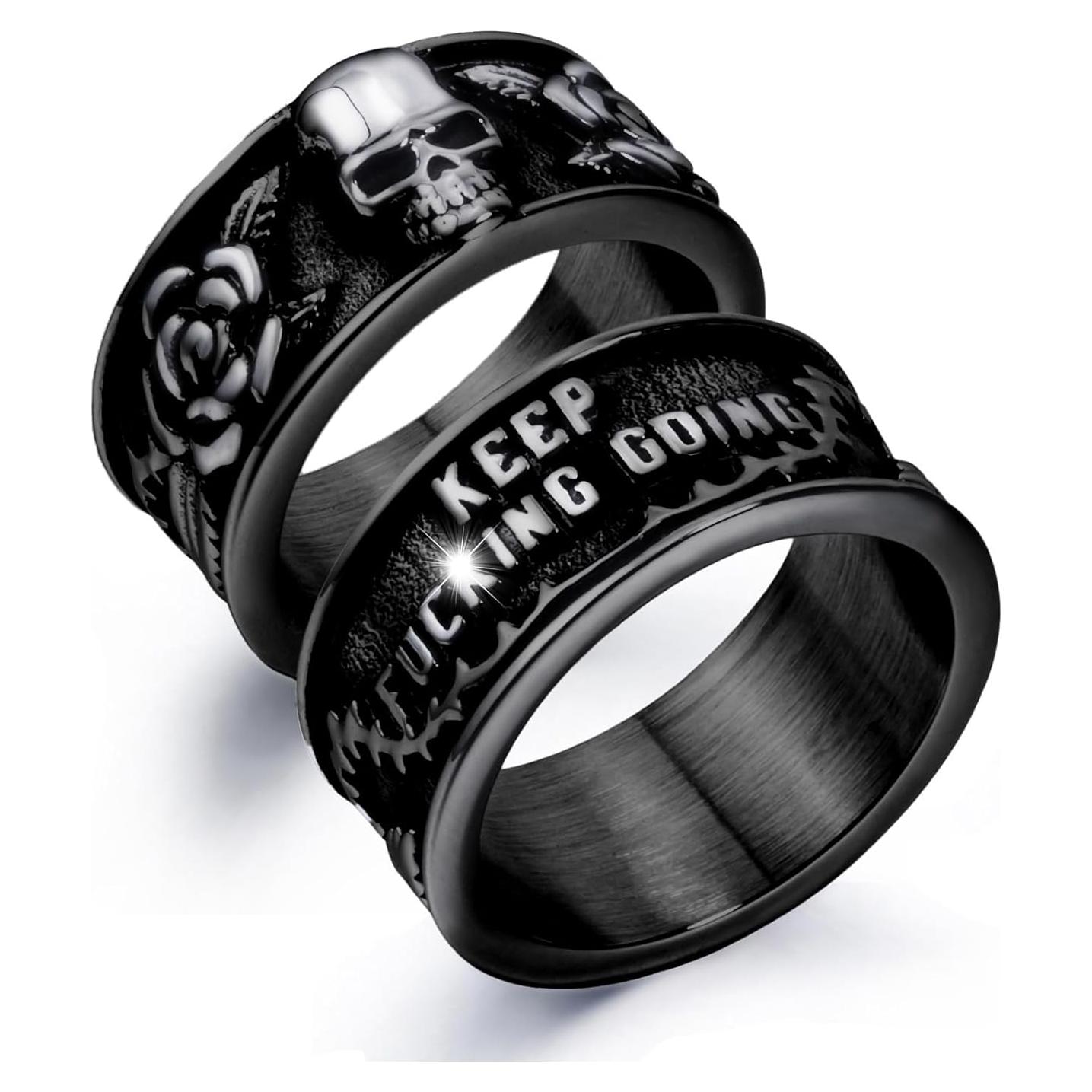 Anillo Gótico Elfasio de Acero Inoxidable con Calavera y Rosa