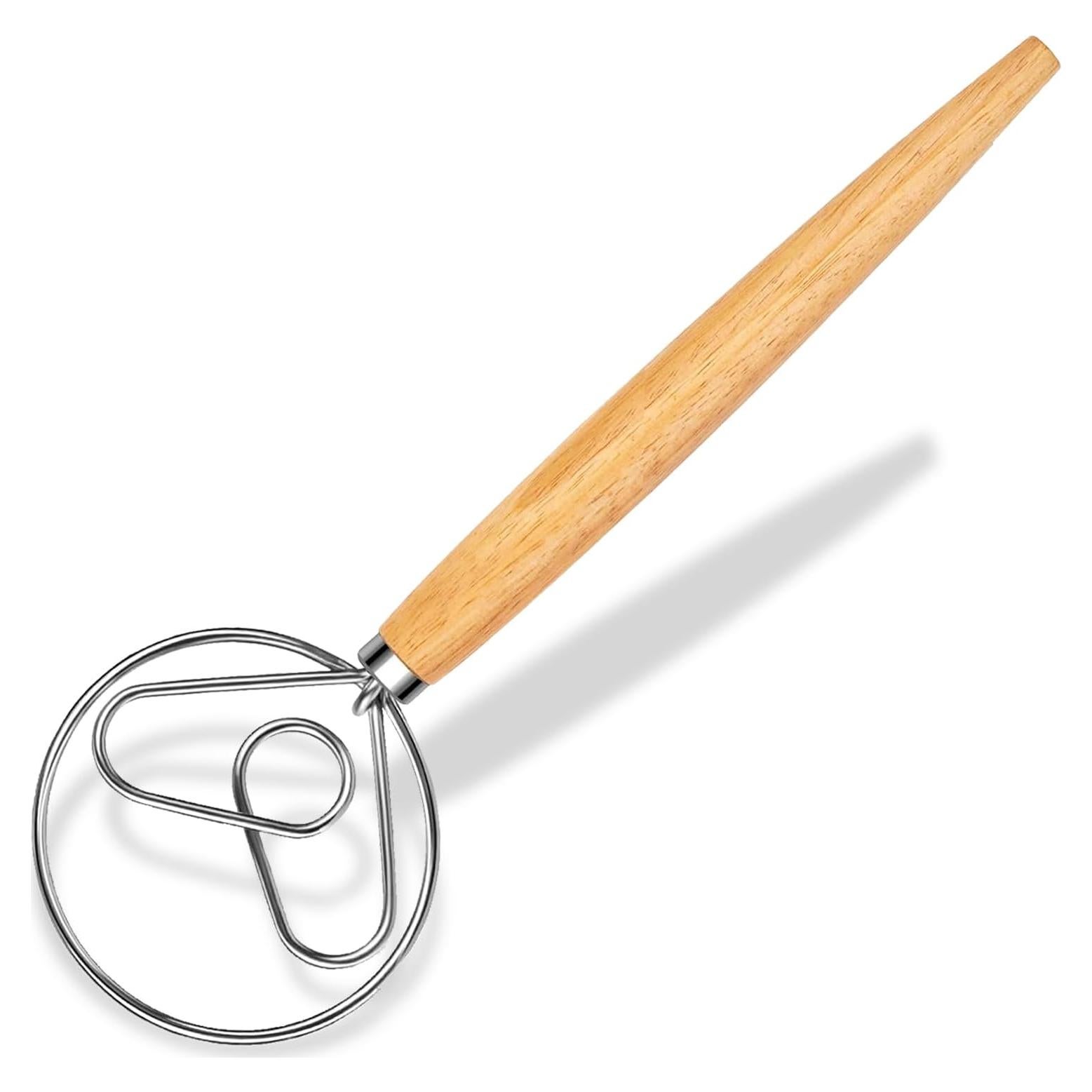 Maxjoy Danish Dough Whisk Dutch Bread Mixer Sourdough Baking Tool with Wooden Handle and Stainless Steel Hook