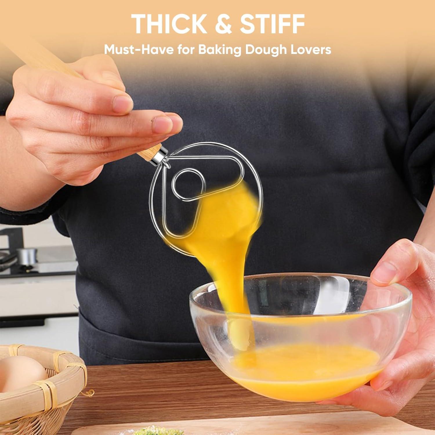 Maxjoy Danish Dough Whisk Dutch Bread Mixer Sourdough Baking Tool with Wooden Handle and Stainless Steel Hook