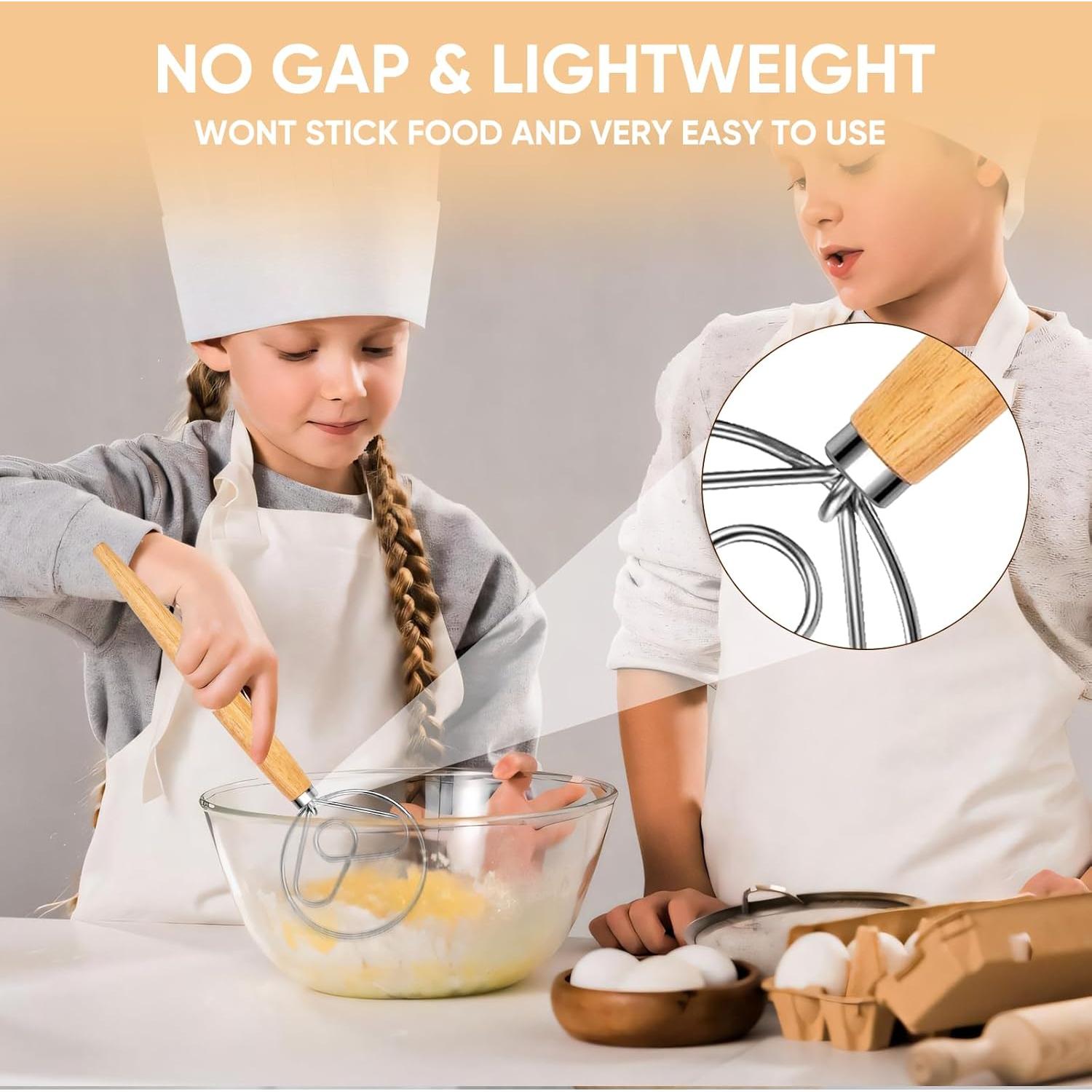 Maxjoy Danish Dough Whisk Dutch Bread Mixer Sourdough Baking Tool with Wooden Handle and Stainless Steel Hook