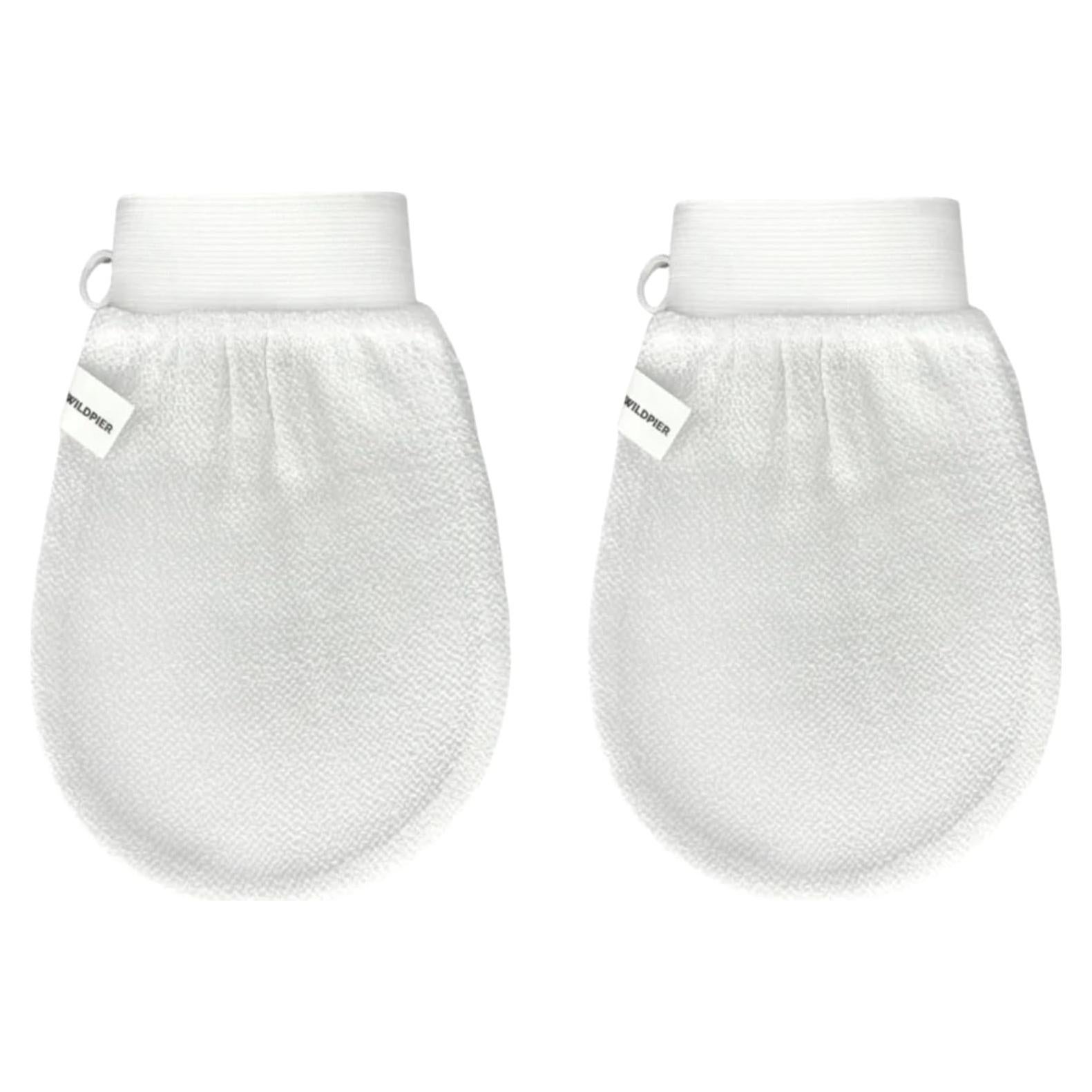 Wildpier Beauty Exfoliating Glove 2 Pack Mitt Body Scrub for Bath Shower Spa Hand Exfoliator Gloves, Dead Skin Cell Remover, Plant Based Deep Exfoliation Scrubber, White