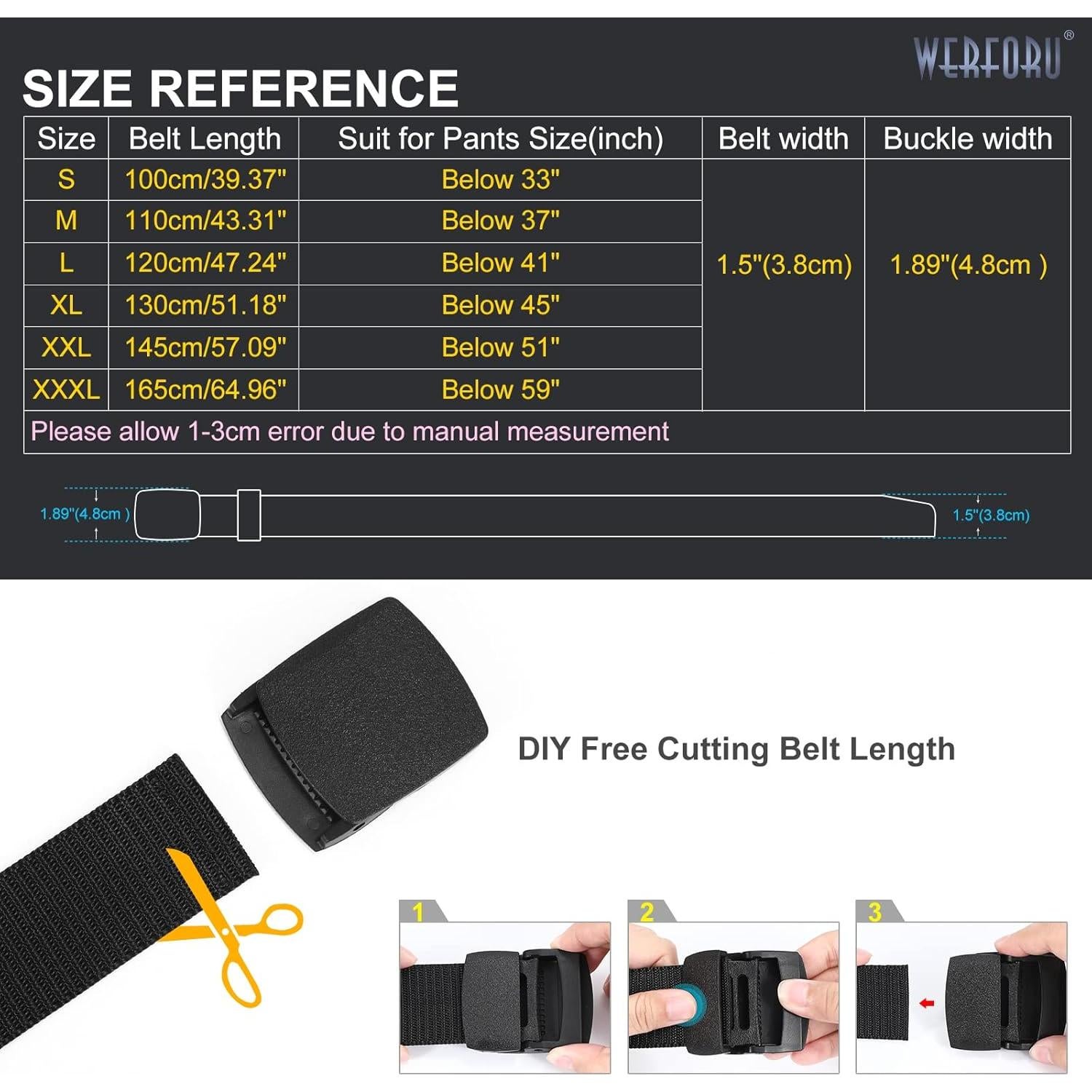 Cinturón de Nylon WERFORU Táctico Militar Ajustable 3,81 cm