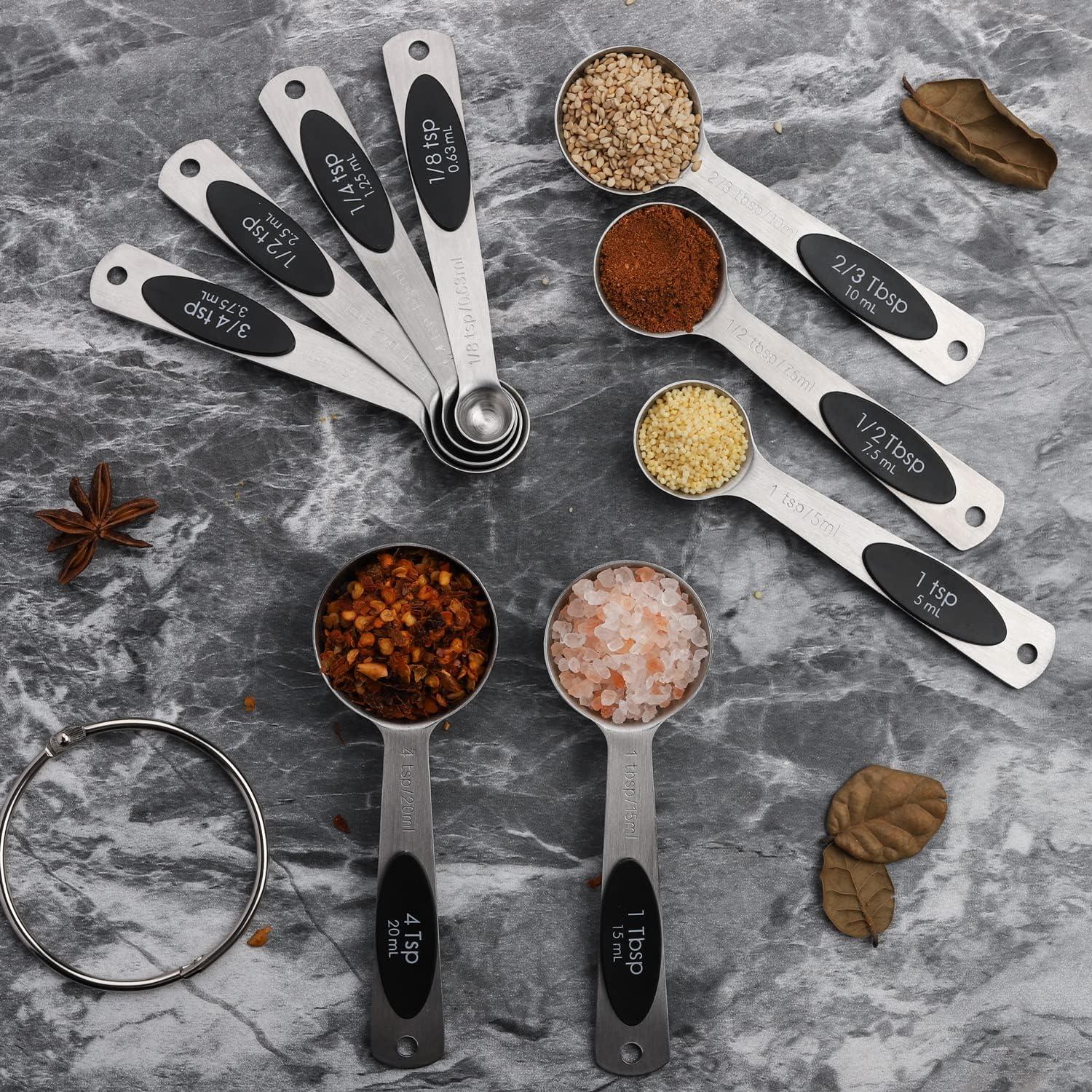 Juego de Cucharas Medidoras Magnéticas de Acero Inoxidable 9 Piezas