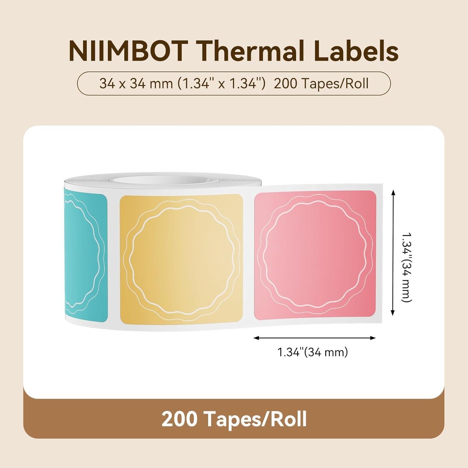 Etiquetas térmicas NIIMBOT B1/B21/B3S 34x34mm 200 etiquetas/rollo