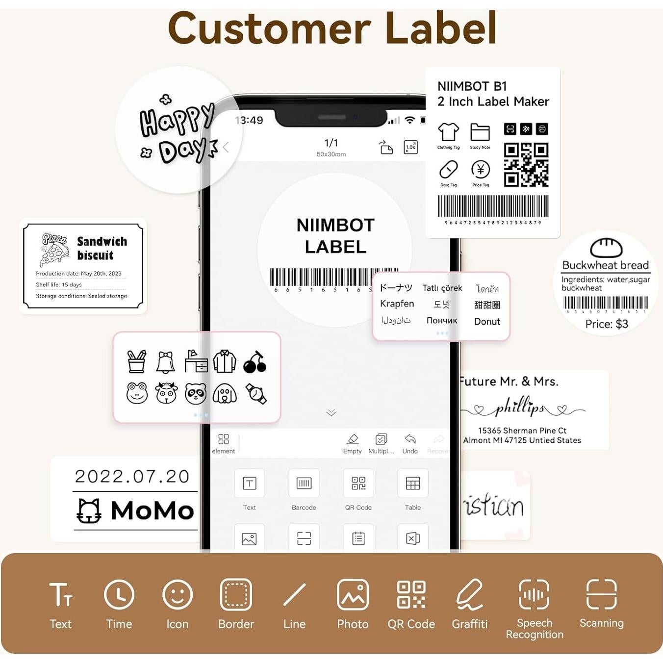 Etiquetas térmicas NIIMBOT B1/B21/B3S 34x34mm 200 etiquetas/rollo