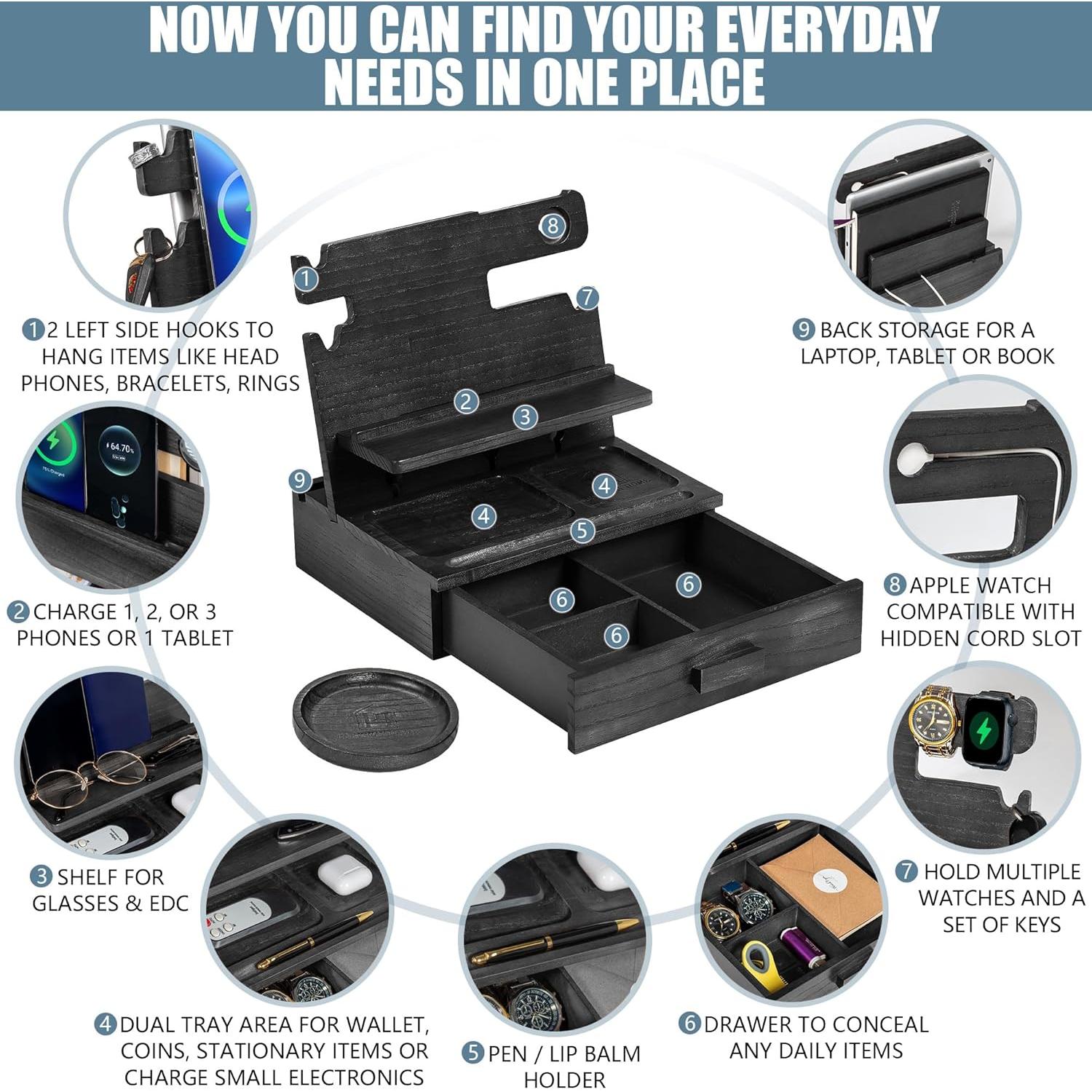 Estación de Acoplamiento de Madera Negra Parkway Home con Cajón