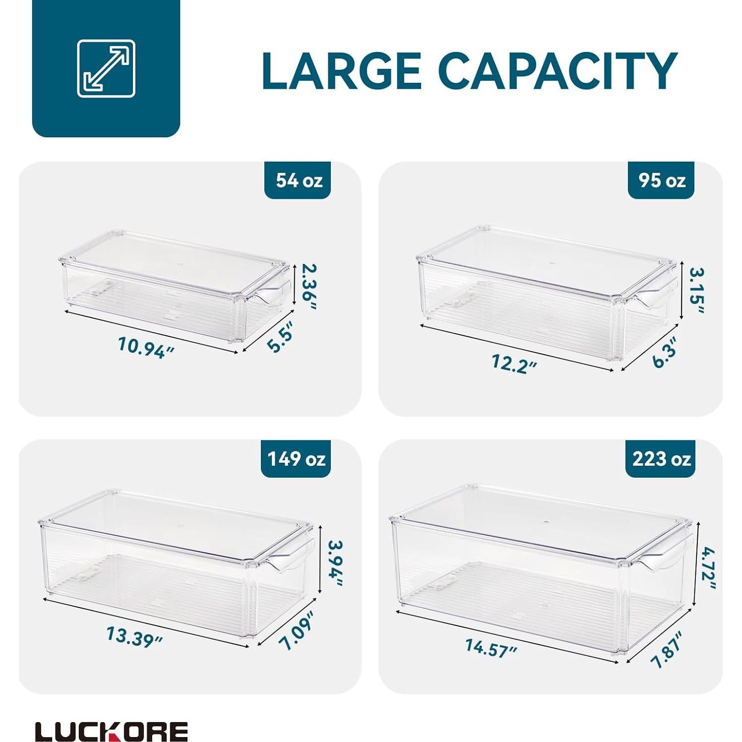 Organizadores de Refrigerador Luckore 4 Piezas Apilables 6.3L