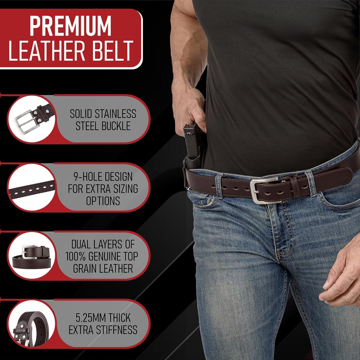 Cinturón de Cuero Genuino con Hebilla de Acero 3.81 cm