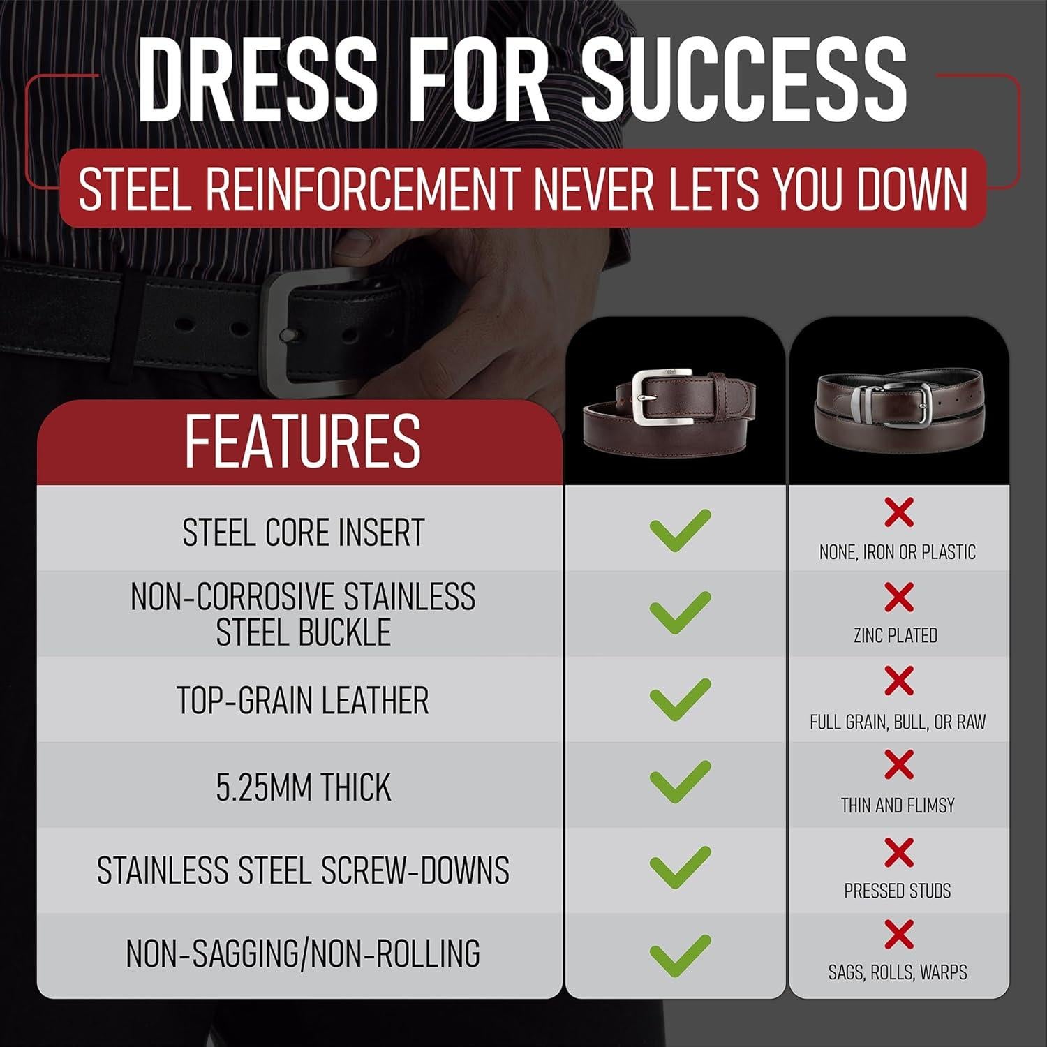 Cinturón de Cuero Genuino con Hebilla de Acero 3.81 cm