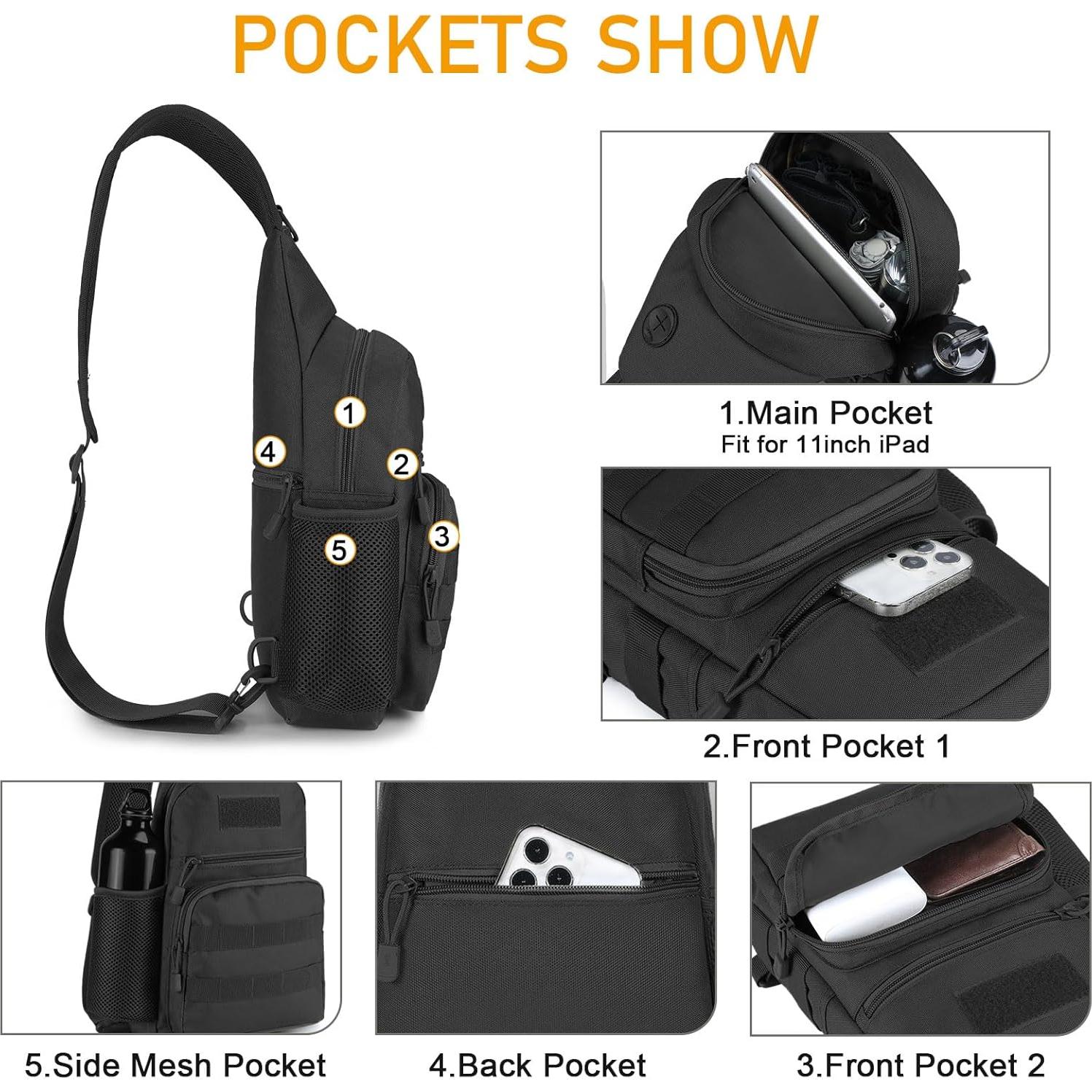 Bolsa Táctica Militar BAIGIO Negra 21x7.5x40 cm