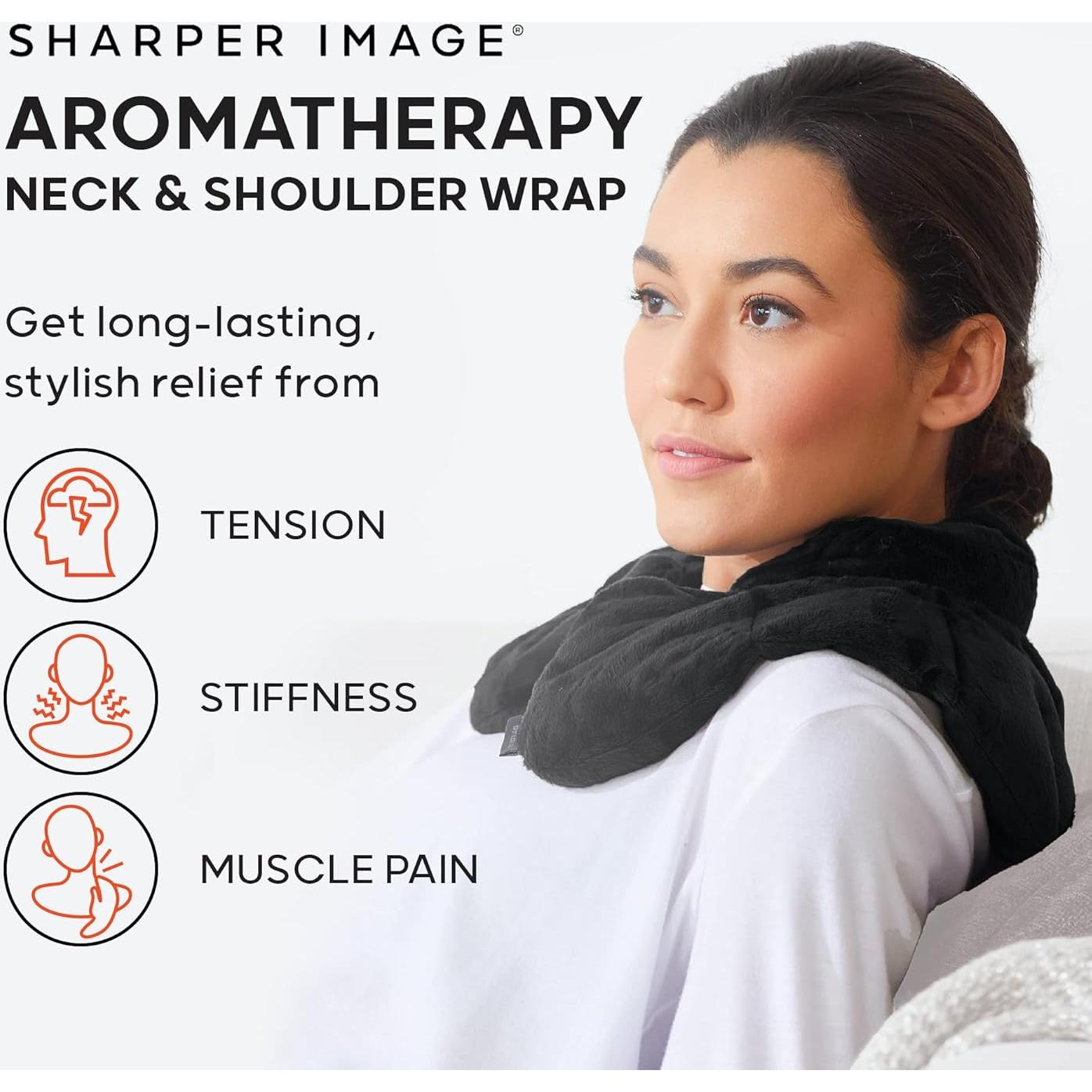 Sharper Image Heated Neck & Shoulder Wrap - Microwavable Warm & Cooling Plush Pad, Scented Aromatherapy (100% Natural Lavender & Herb Spa Blend), Pain Tension Headache Relief Therapy, Gift for Women