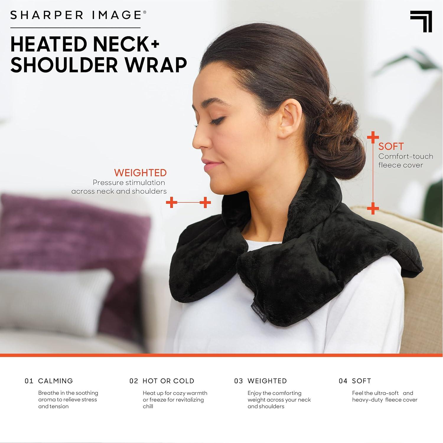 Sharper Image Heated Neck & Shoulder Wrap - Microwavable Warm & Cooling Plush Pad, Scented Aromatherapy (100% Natural Lavender & Herb Spa Blend), Pain Tension Headache Relief Therapy, Gift for Women