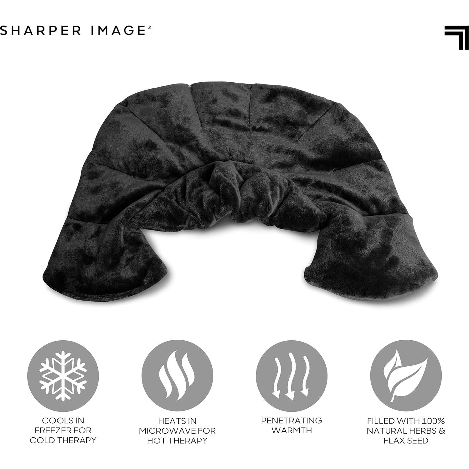 Sharper Image Heated Neck & Shoulder Wrap - Microwavable Warm & Cooling Plush Pad, Scented Aromatherapy (100% Natural Lavender & Herb Spa Blend), Pain Tension Headache Relief Therapy, Gift for Women