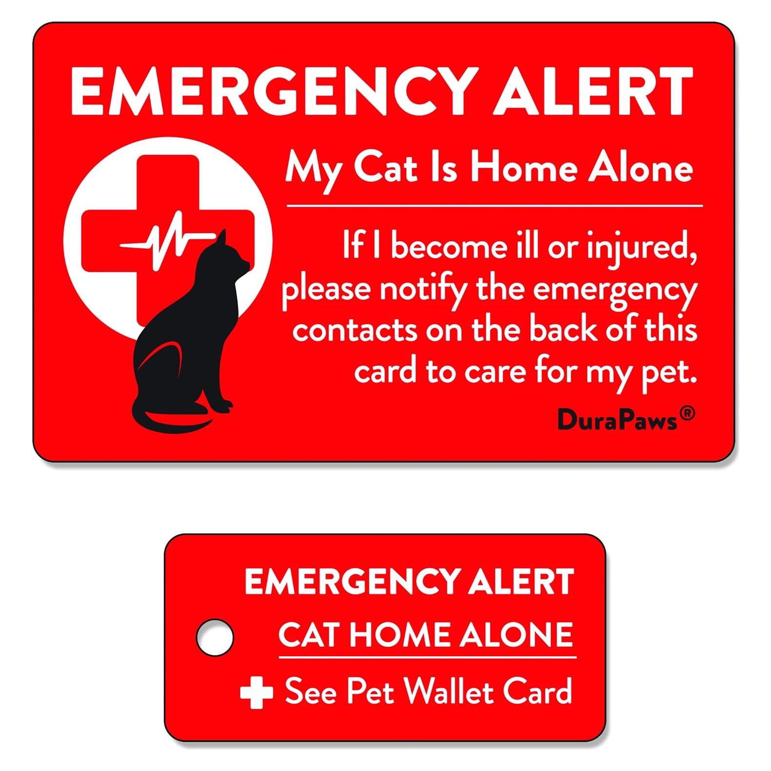 My CAT is Home Alone Emergency Alert Plastic Contact Wallet Card and Key Tag (Writable Surface on Back Side of Card)