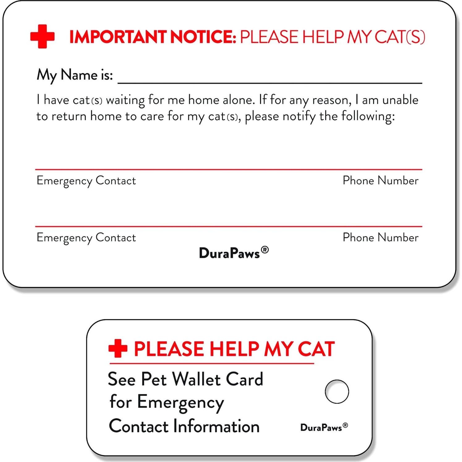 My CAT is Home Alone Emergency Alert Plastic Contact Wallet Card and Key Tag (Writable Surface on Back Side of Card)